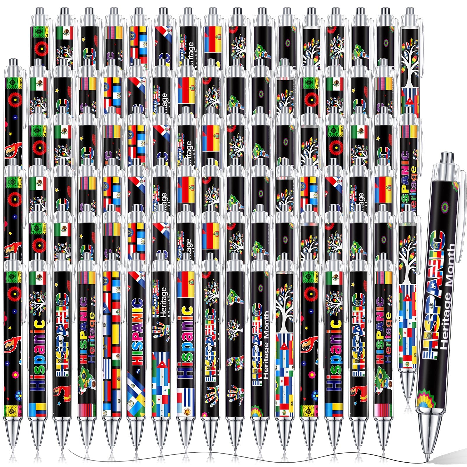 Cholemy 96 Pcs Hispanic Ballpoint Pens Bulk, Latino Flag Retractable Pen