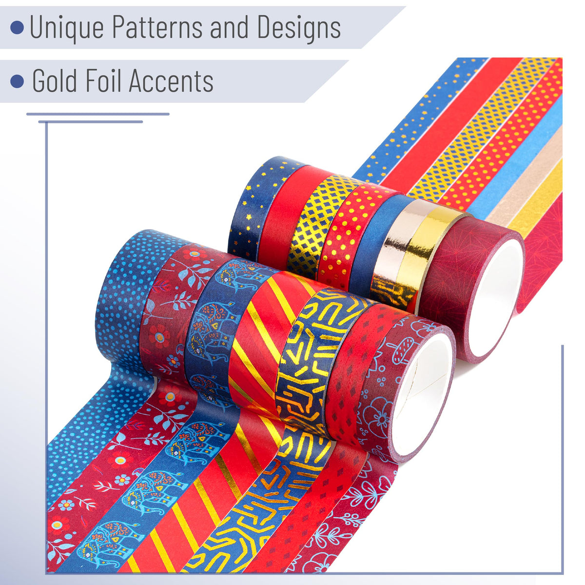 Mr. Pen- Washi Tape Set, 15 Rolls, Assorted Sizes, Metallic Foil
