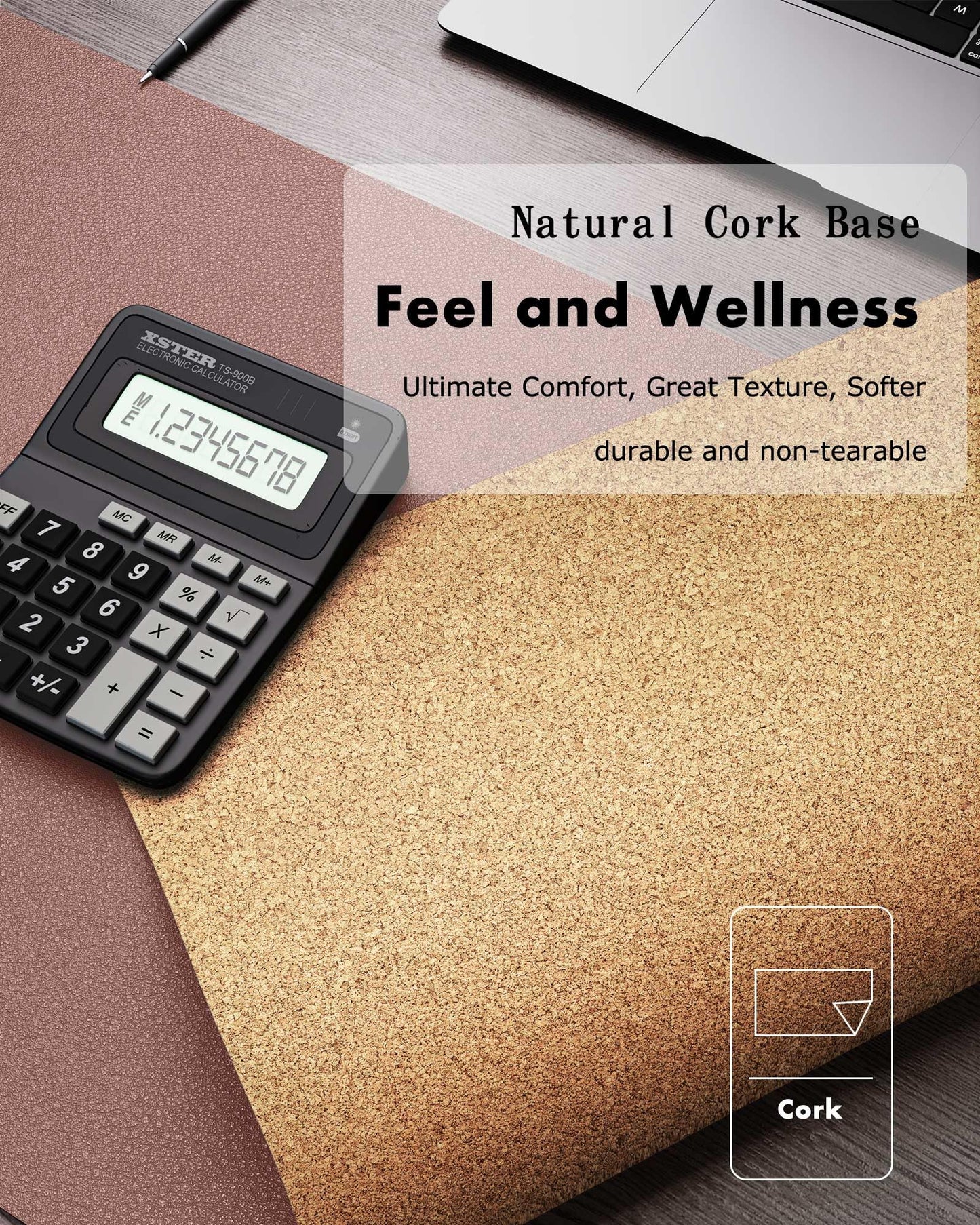 YSAGi Double-Sided Desk Pad, 35.4"x17" Leather Desk Mat, Eco Cork Desk Pad Protector,Large Mouse
