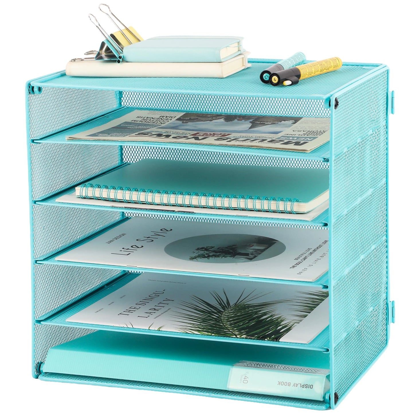 EASEPRES 5 Slot Mesh Desk Organizer Tray, File Paper Letter Folder Holder Desktop Paper Sorter Mail