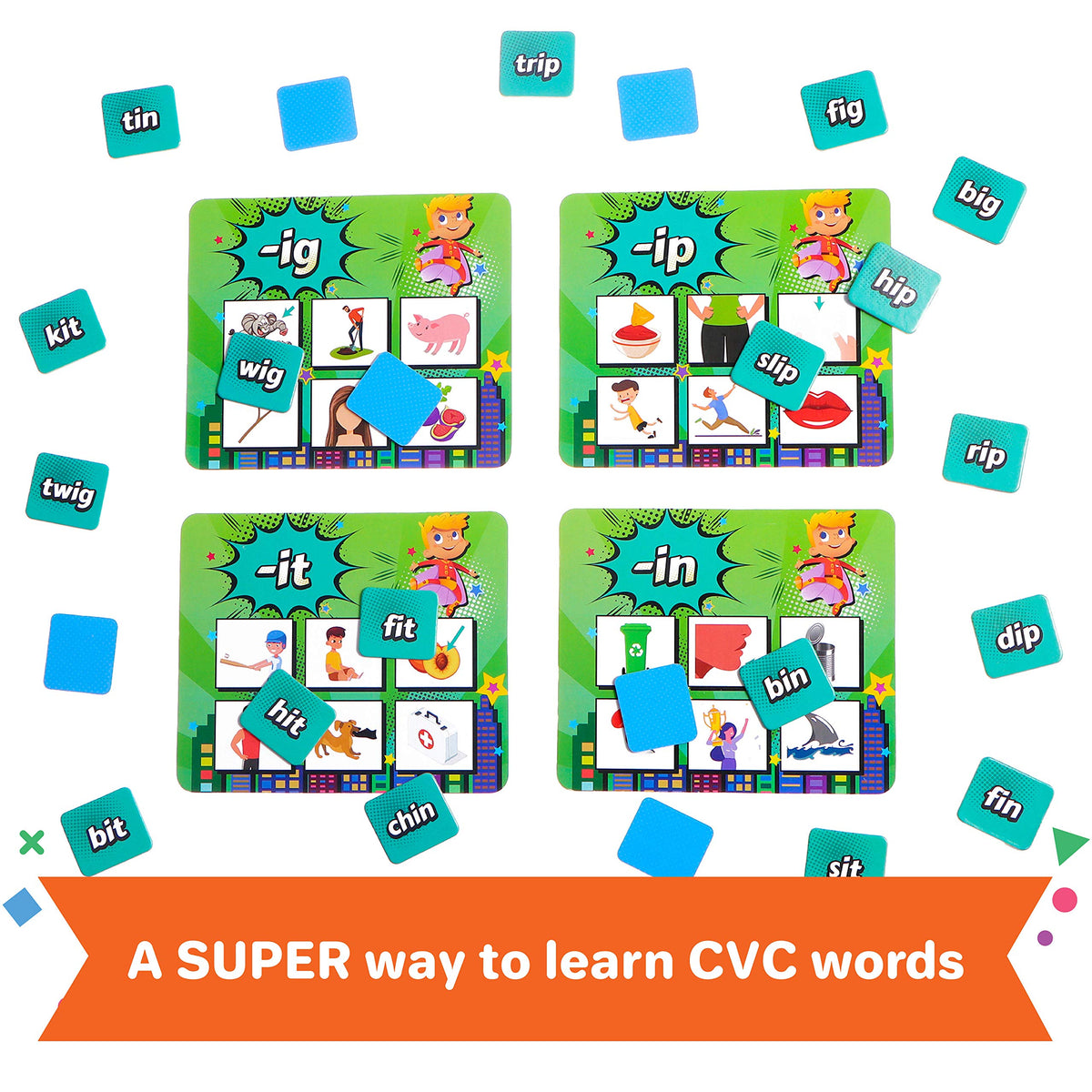 Super Words - CVC Word Builders, Phonics Games, Rhyming Words Game for Kids, Kindergarten Learning