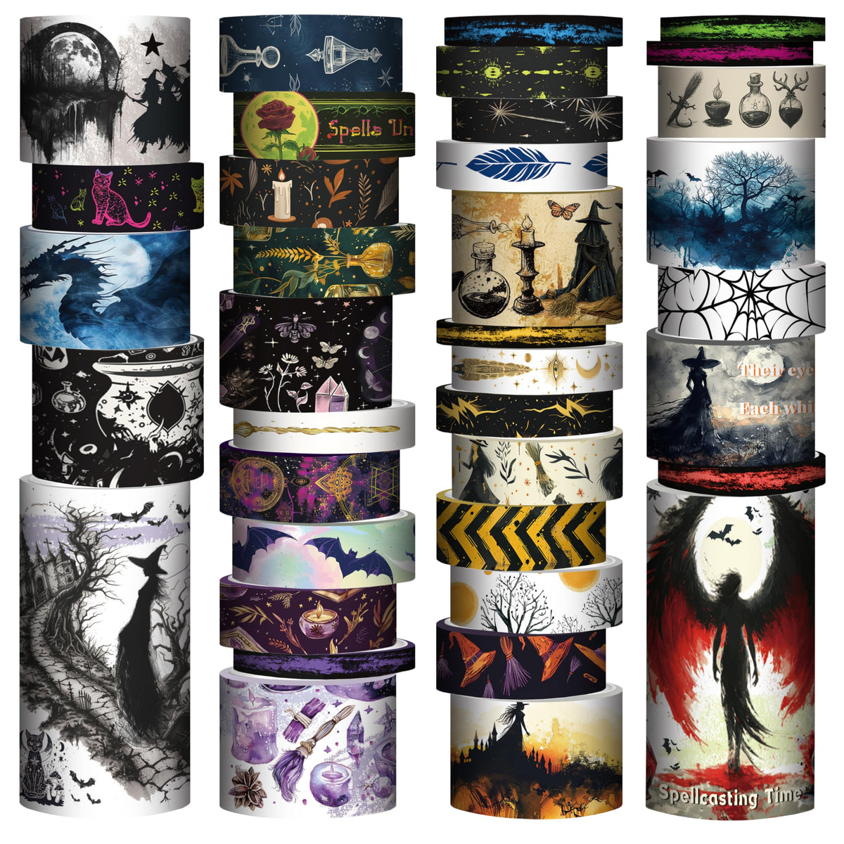 MPOPUUL Washi Tape Set 37 Rolls - Witches Theme Colored Decorative Adhesive Tape for Journaling