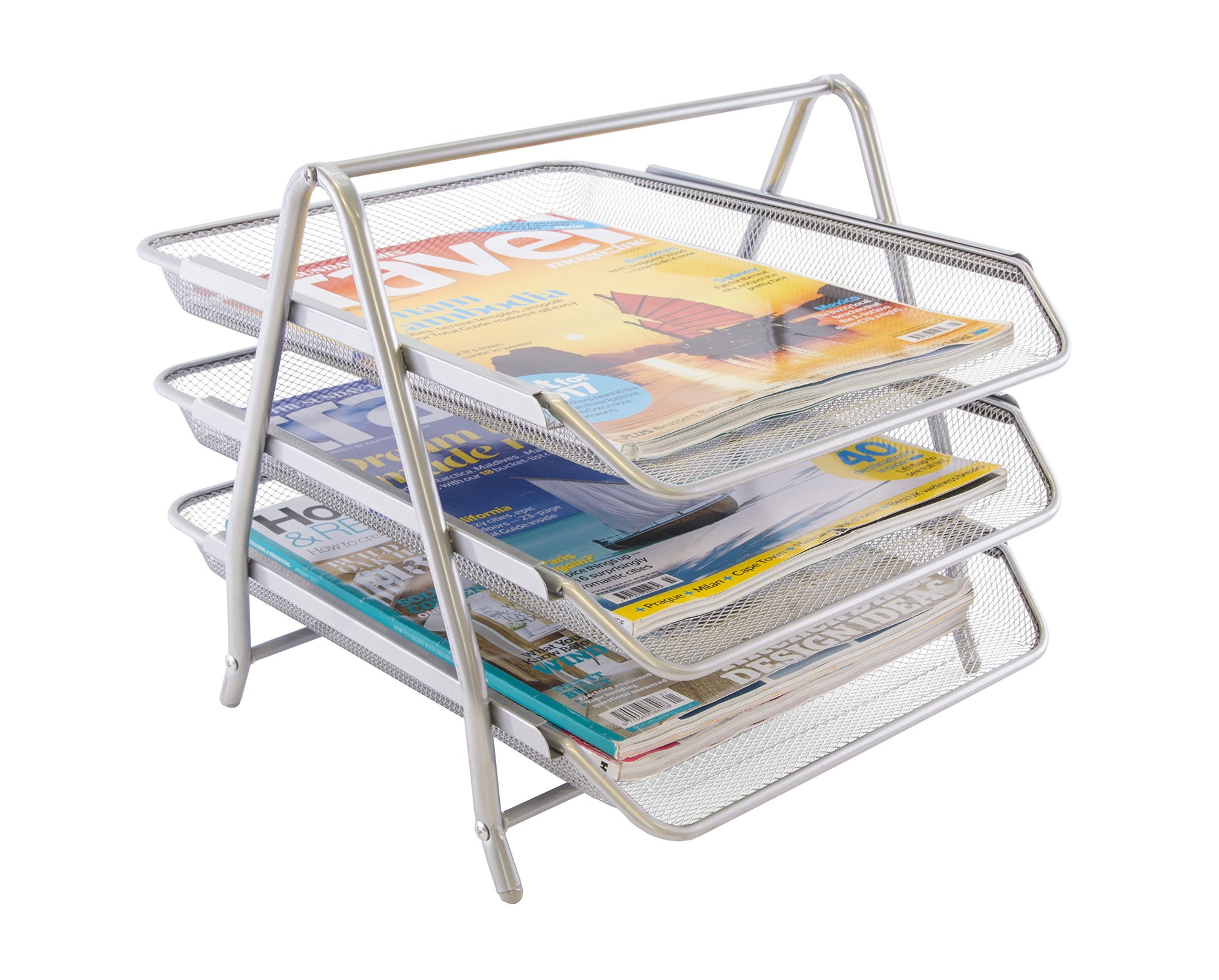 Osco Mesh Letter Tray 3-Tier Scratch-Resistant Stackable Front-Load Portrait Foolscap Silver Ref