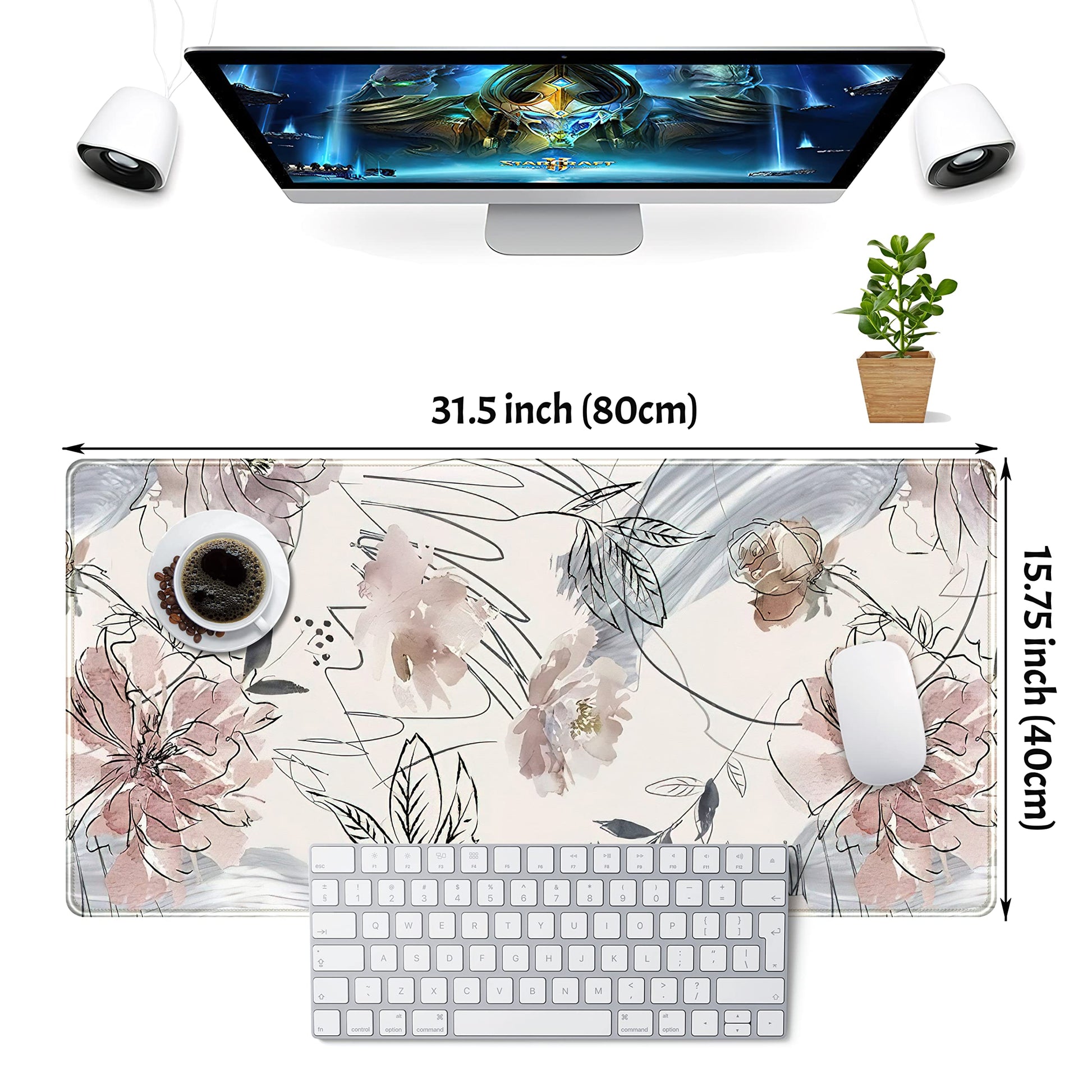 Desk Mat, Abstraction Hand Painted Flowers Extended Gaming Mouse Pad (31.5x15.75 in), Cute Large