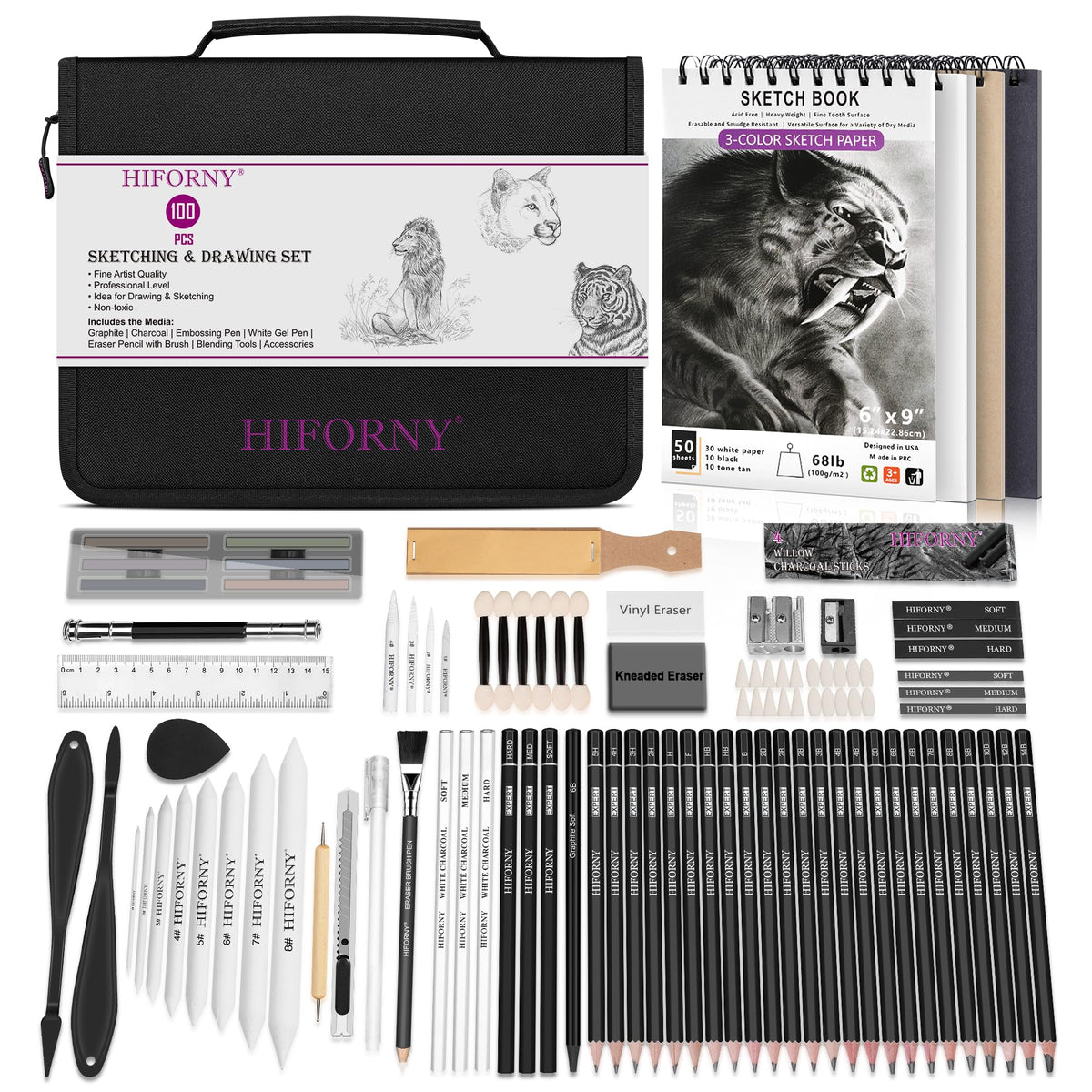 HIFORNY 100 PCS Drawing Set Sketching Kit,Sketch Pencils Art Supplies with