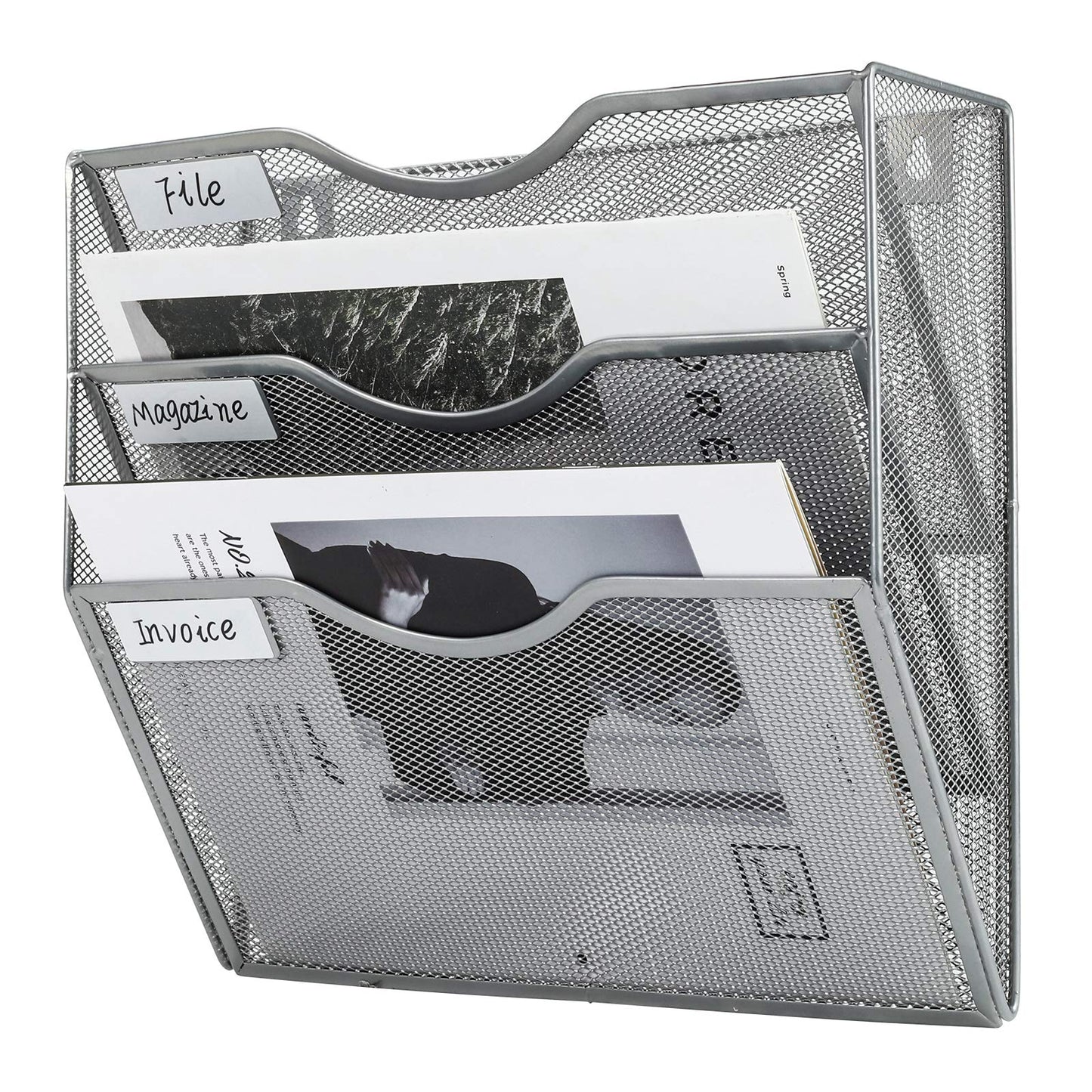 PAG-Mass Hanging Wall File Holder Mail Organizer Wall Mount Document Letter Rack, 3-Tier, Silver