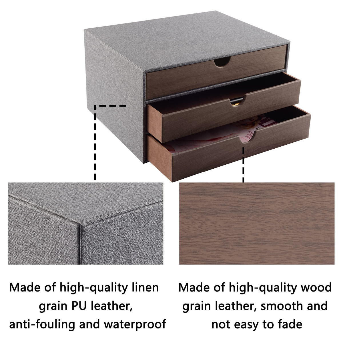 RHCSZ Cloth-effect Faux Leather Desk Organizer File Cabinet Executive Office Supplies Desktop