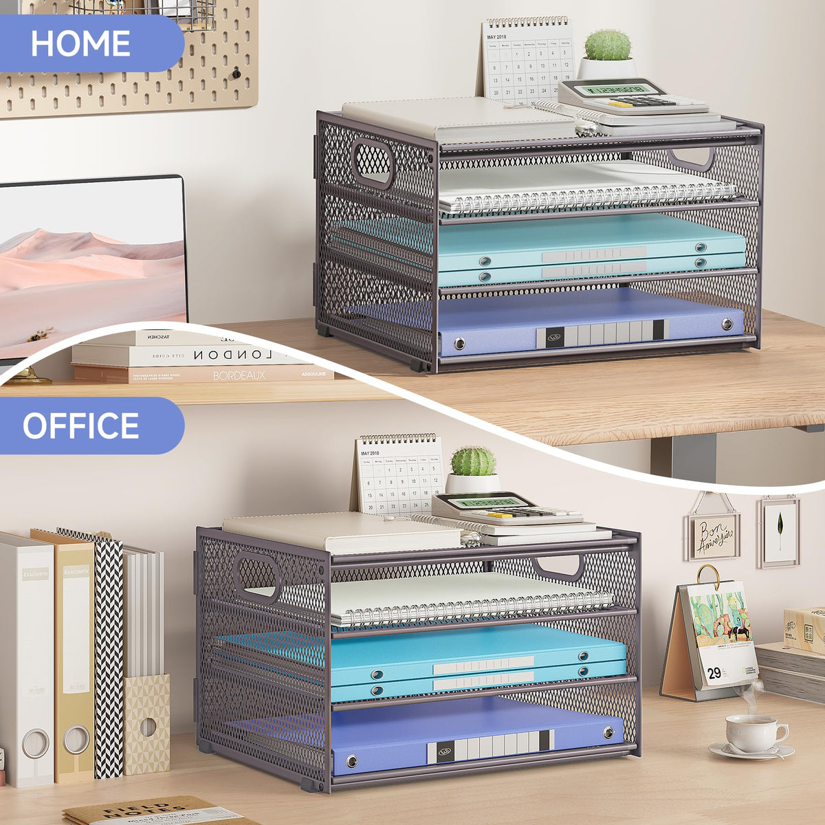 4 Tier Gray Paper Organizer for Desk,Trays for Classroom File Folder