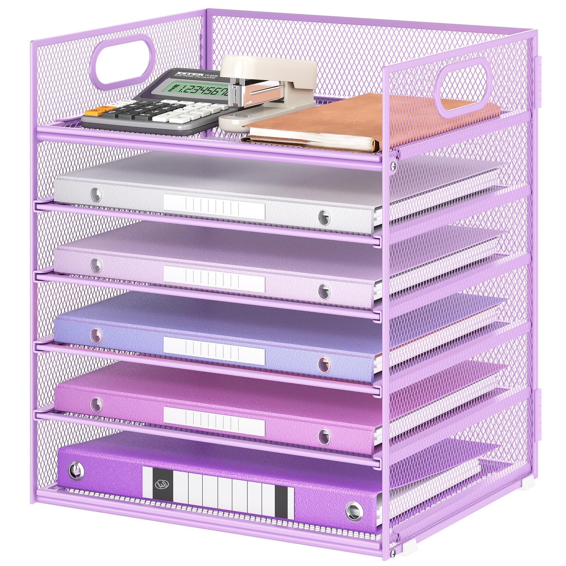 6 Tiers Letter Tray Paper Organizer with Handle, Mesh Desk File Organizer, Metal Desktop Document