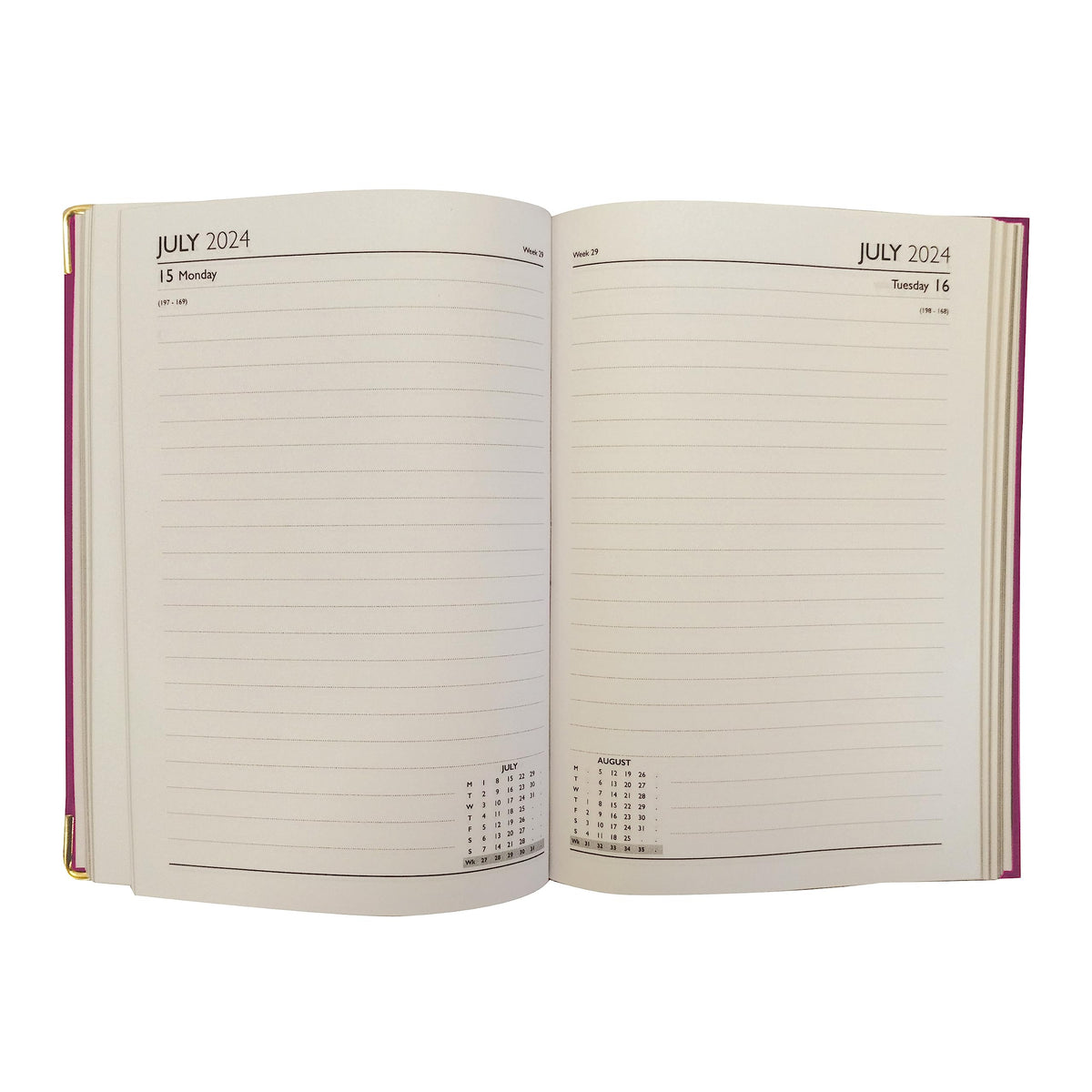 G4GADGET Luxury 2024 A5 Pink Day A Page Diary Padded Front & Hardback Cover Gilt Edges