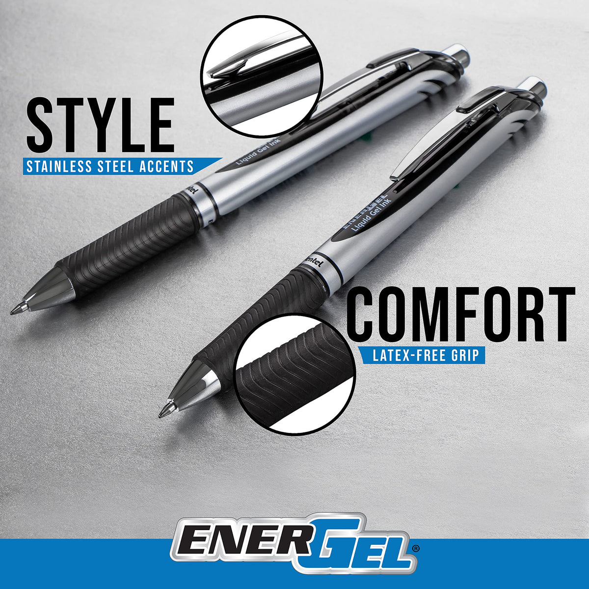 Pentel EnerGel RTX Retractable Liquid Gel Pen, (0.7mm), Medium Line, Metal Tip, Violet Ink, Box of