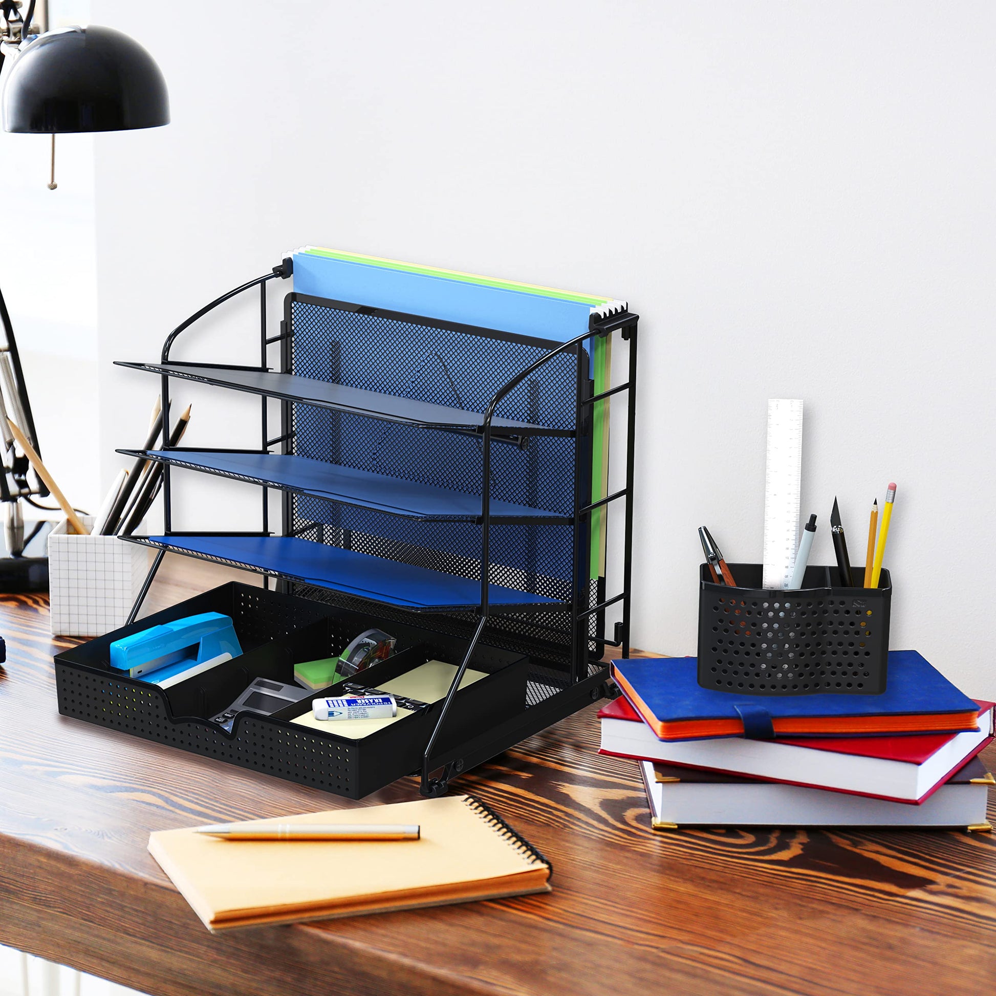 Simple Houseware Desktop Document Tray Organizer with Sliding Drawer, Black