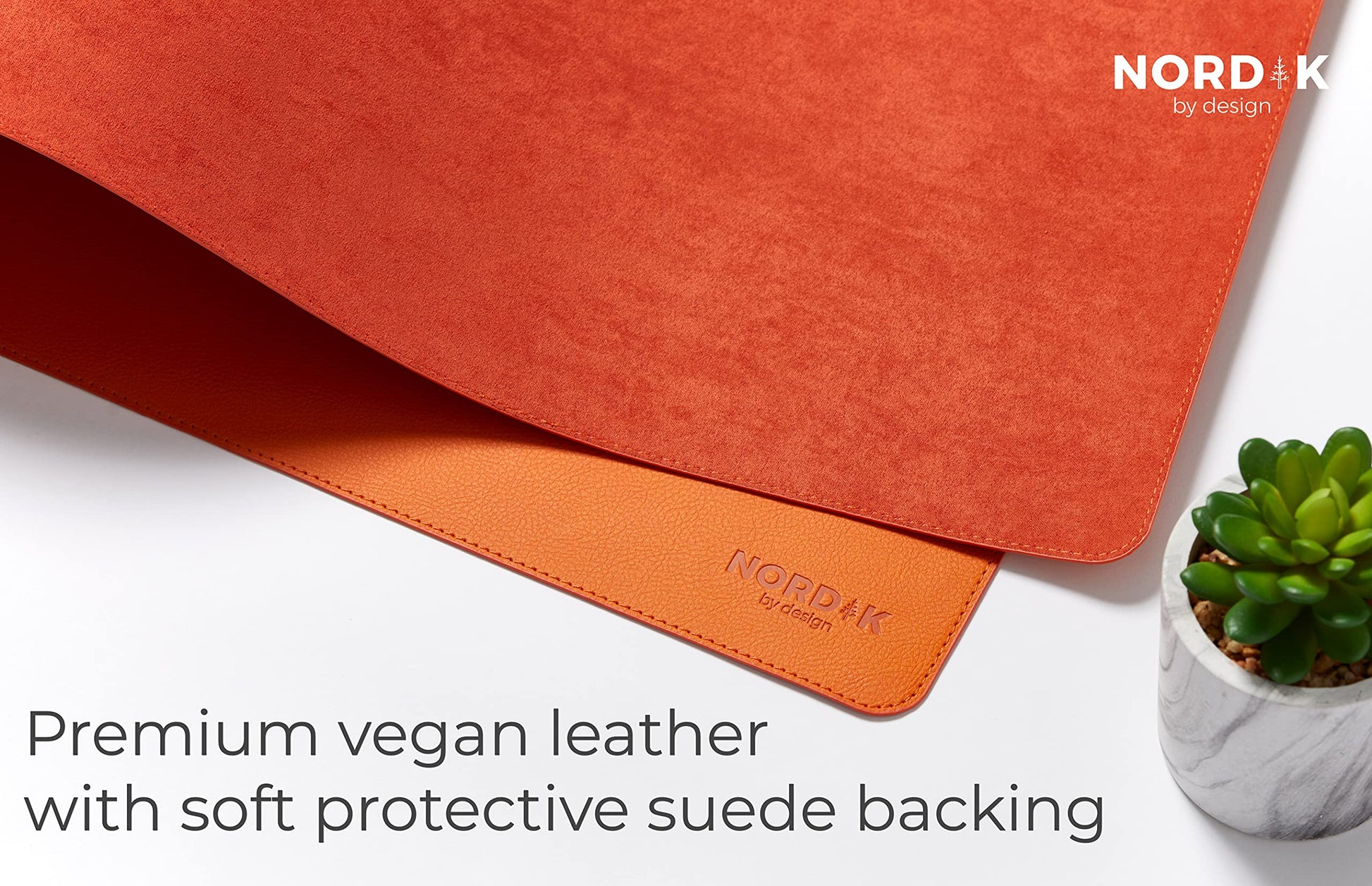 Nordik Leather Desk Mat -Tangerine Orange- Large Leather Desk Pad 35x17in