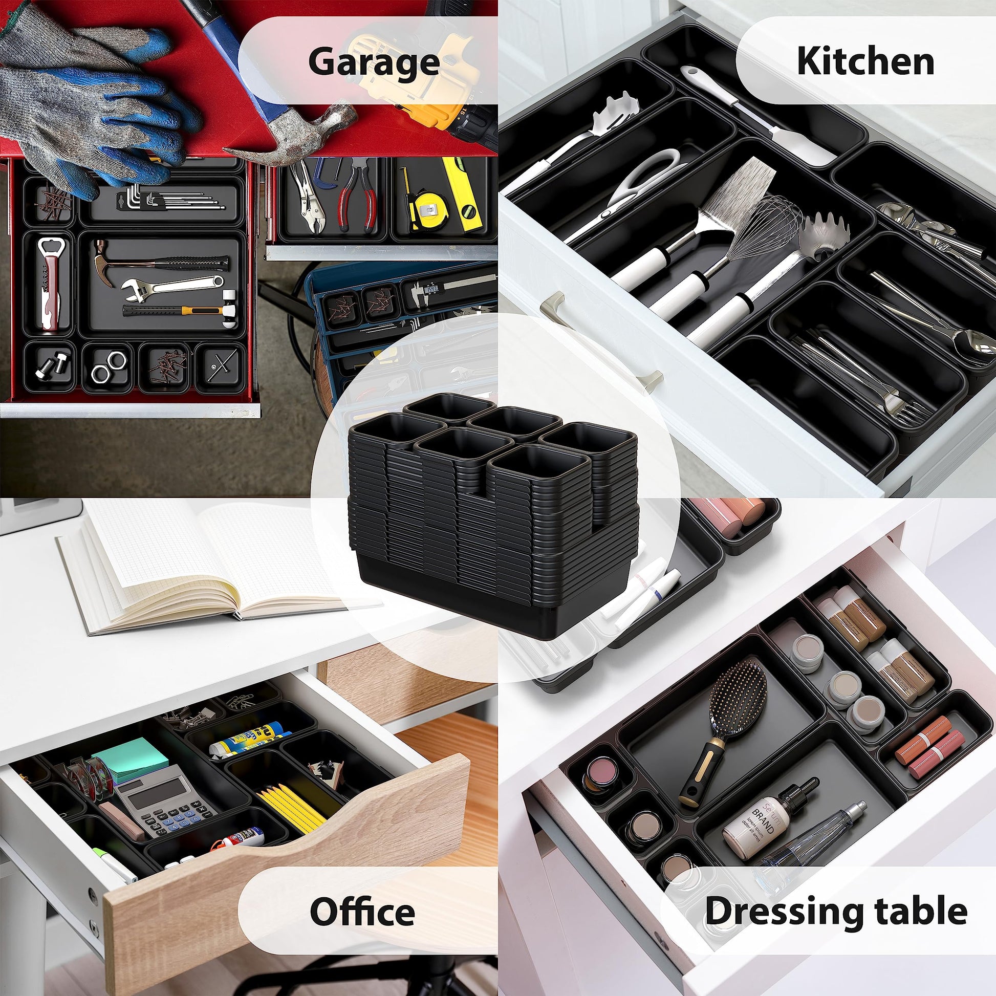 Simple Houseware Interlocking Desk Drawer Bins Organizer, 42 Packs, Black