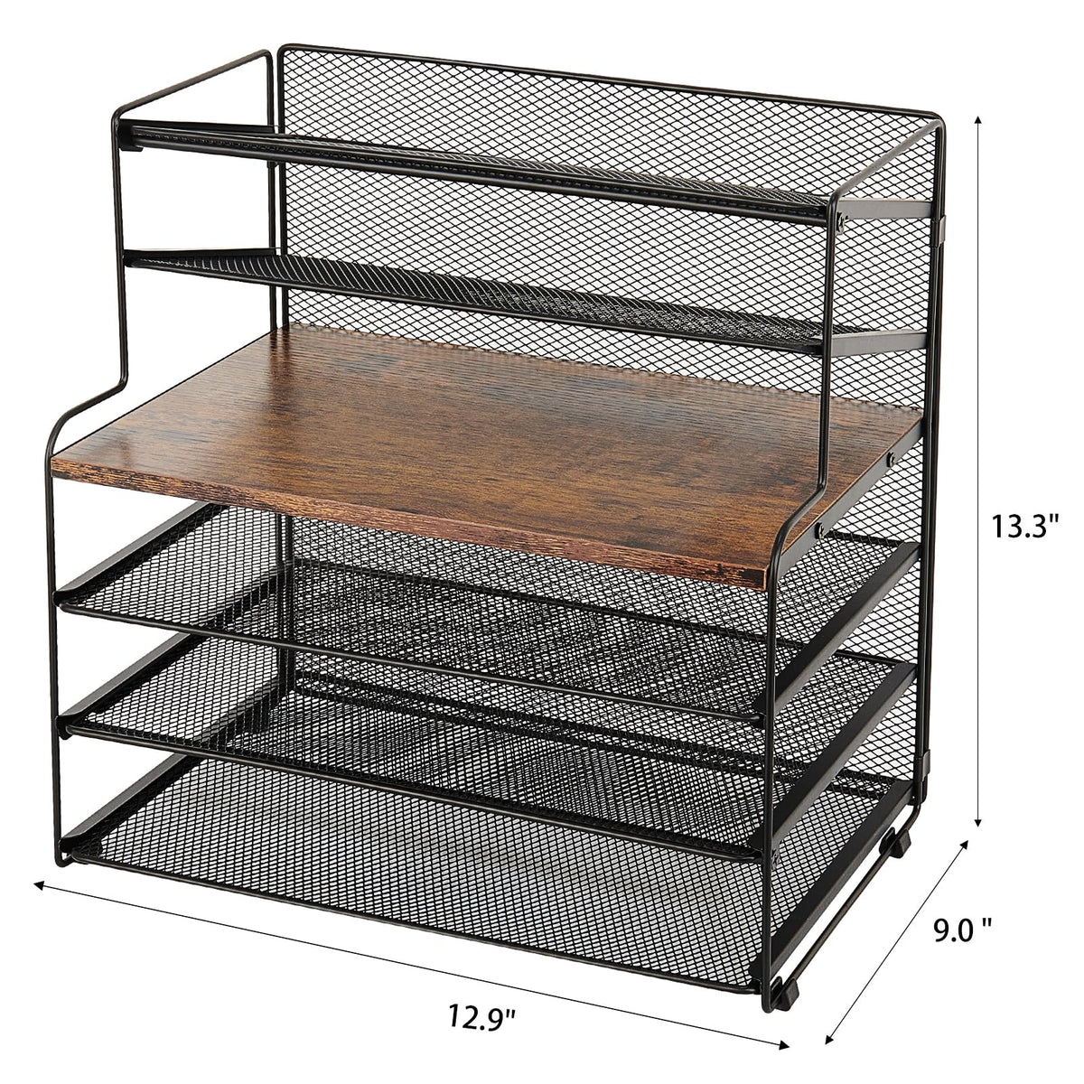 OPNICE Desk Organizer, 6-Tier Paper Organizer Letter Tray, Brown Wood