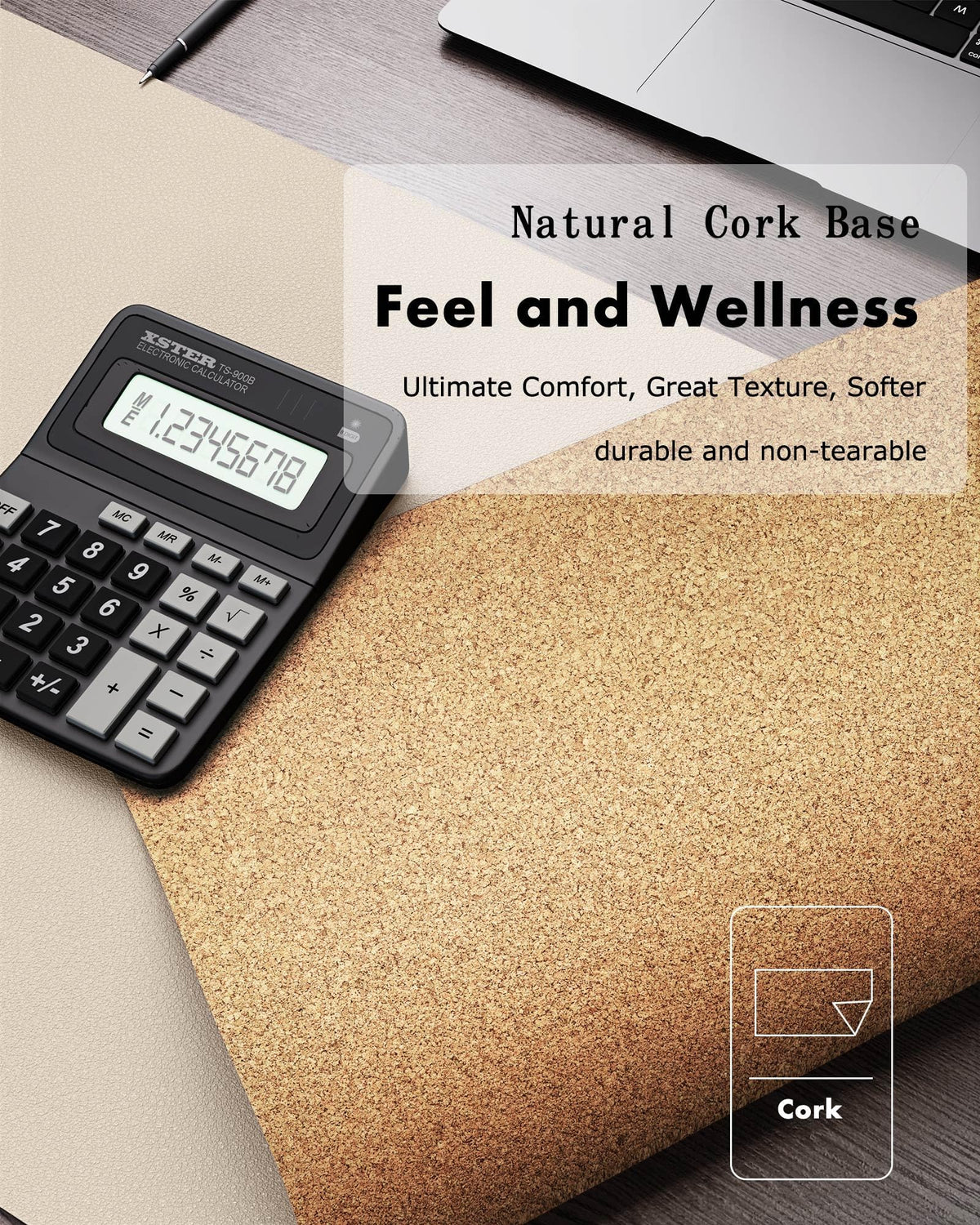 YSAGi Double-Sided Desk Pad, Leather Desk Mat, Eco Cork Desk Pad Protector, Large Mouse Pad for