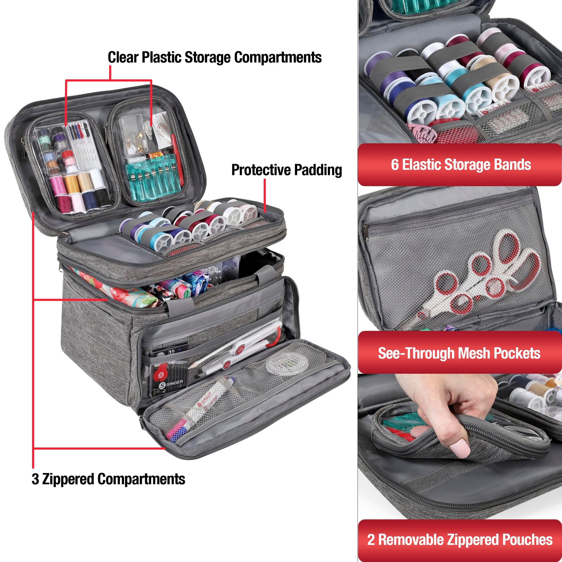 SINGER Sewing Accessories Organizer (Bag Only) – Double Layer Portable Sewing Storage Bag | 2