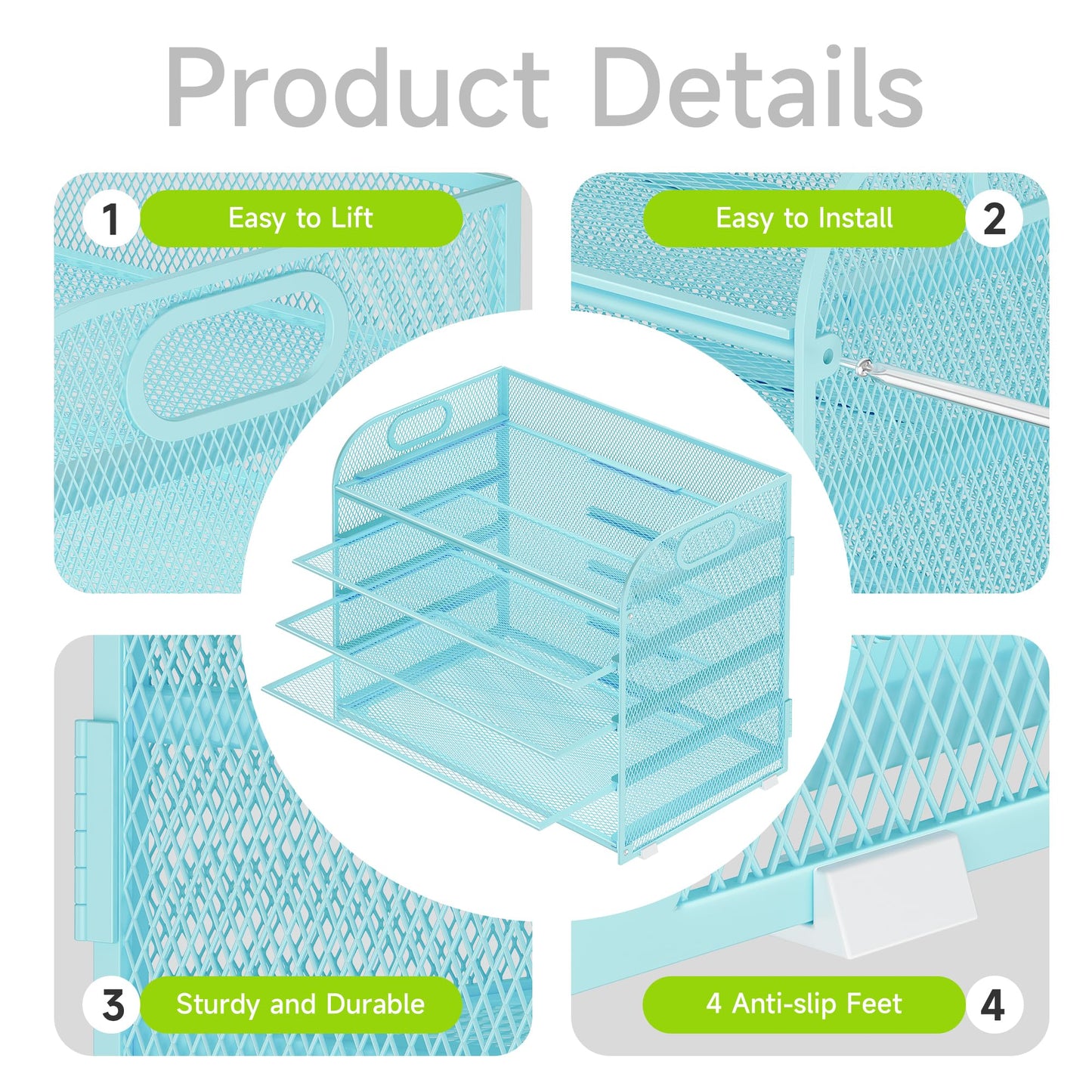 Cawukege 2 Pack 5 Tier Paper Organizer, Letter Tray with Handle, Mesh Desk Organizer, Metal File