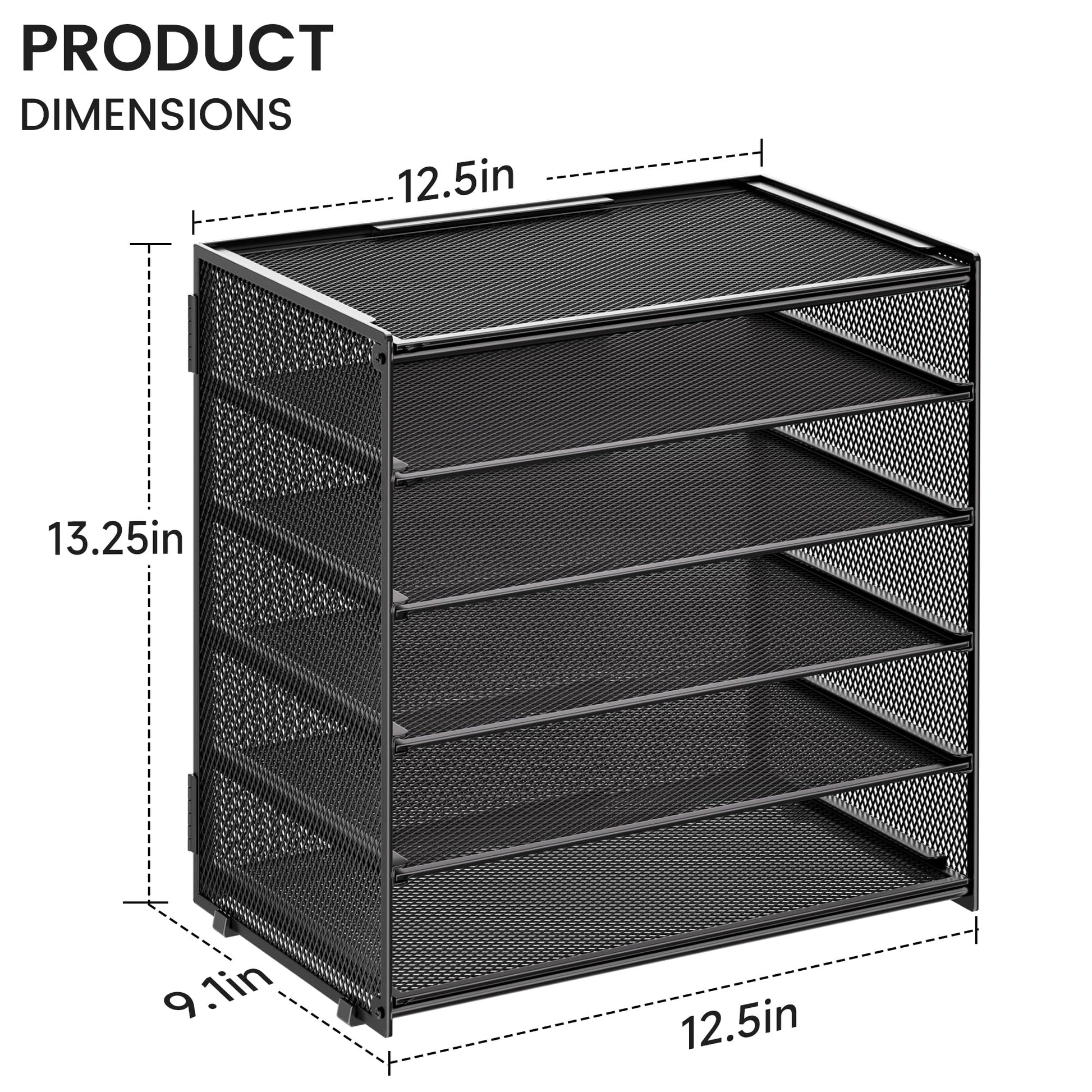 6 Tier Paper Organizer with Handle for Desk,Black with Closed top