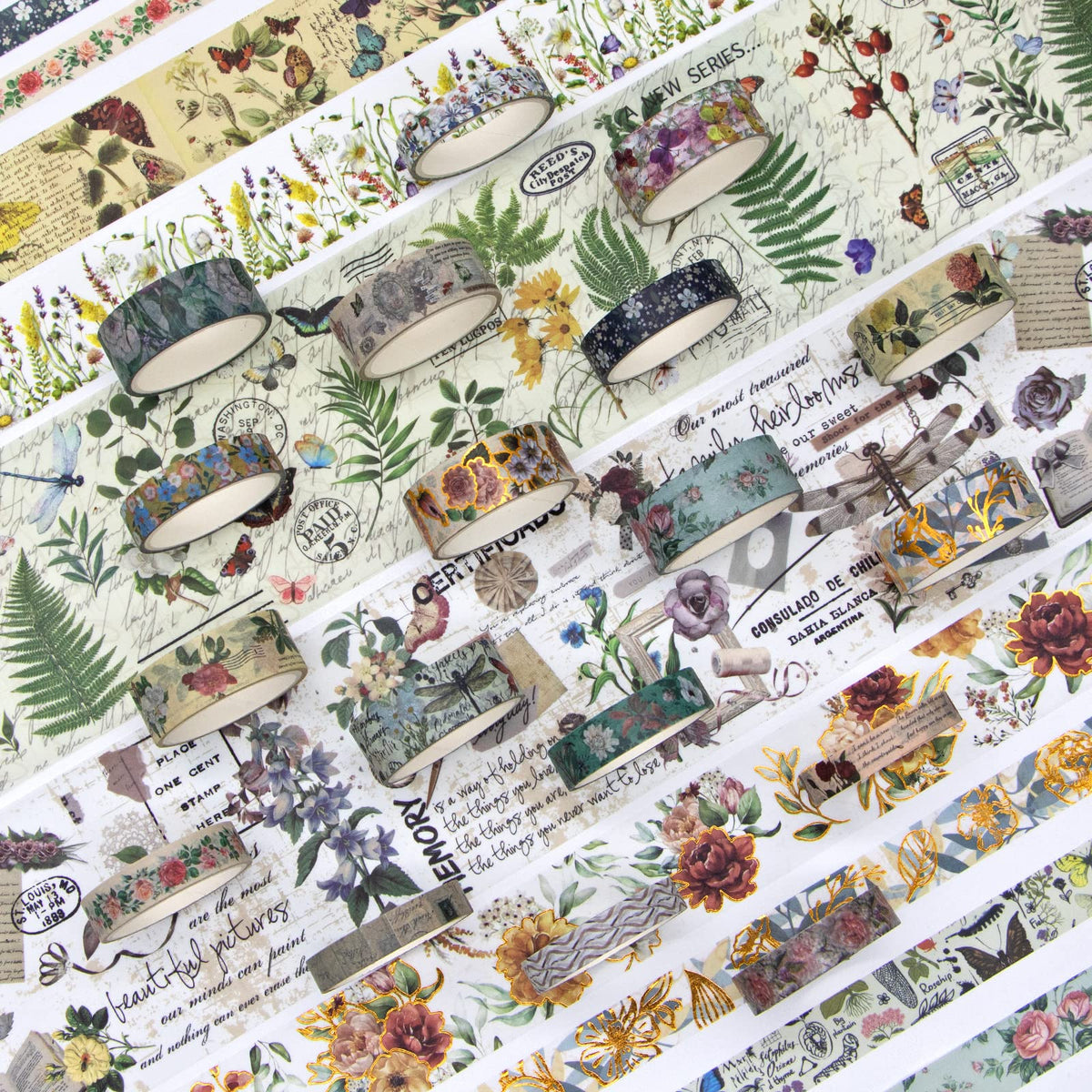 37 Rolls Vintage Washi Tape Set - Decorative Tape Floral Butterfly Mushroom Botanical,Adhesive Tape