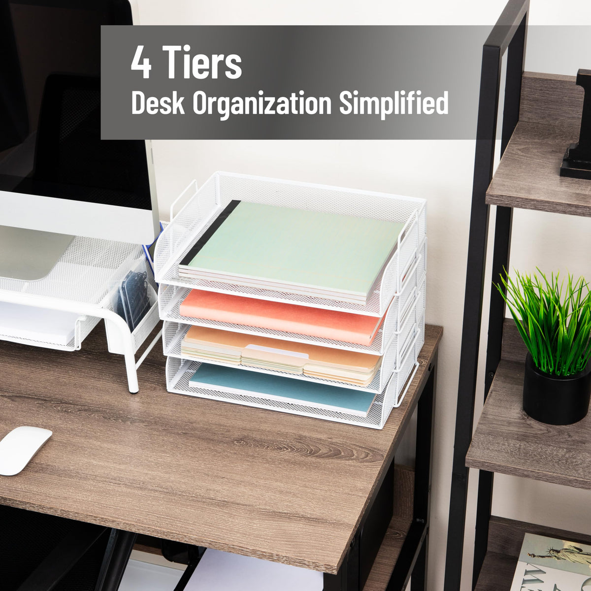 Mind Reader Stackable Paper Tray, Desktop Organizer, File Storage, Office, Metal Mesh, 4 Pcs., White