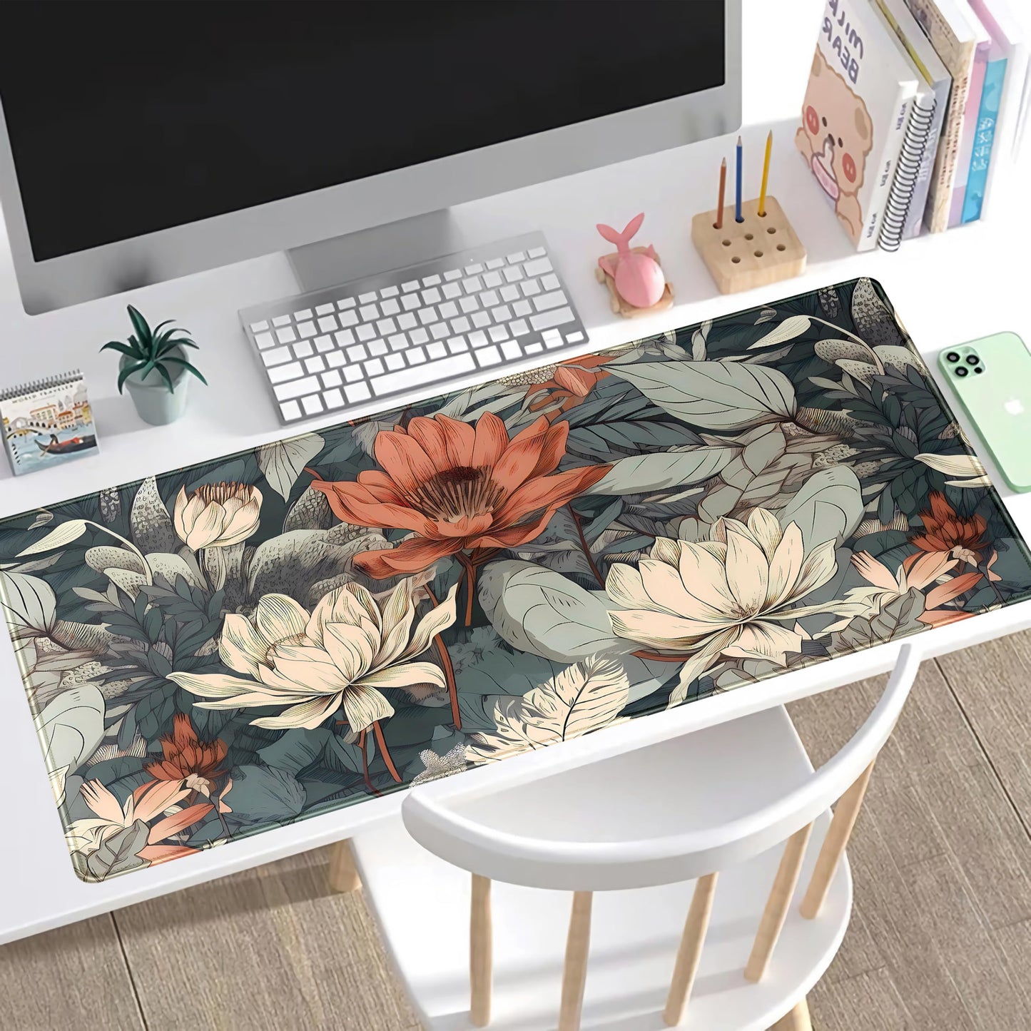 Vintage Floral Desk Mat XXL Large Gaming Mouse Pad Extended Desk Pad, Tropical Plants Laptop
