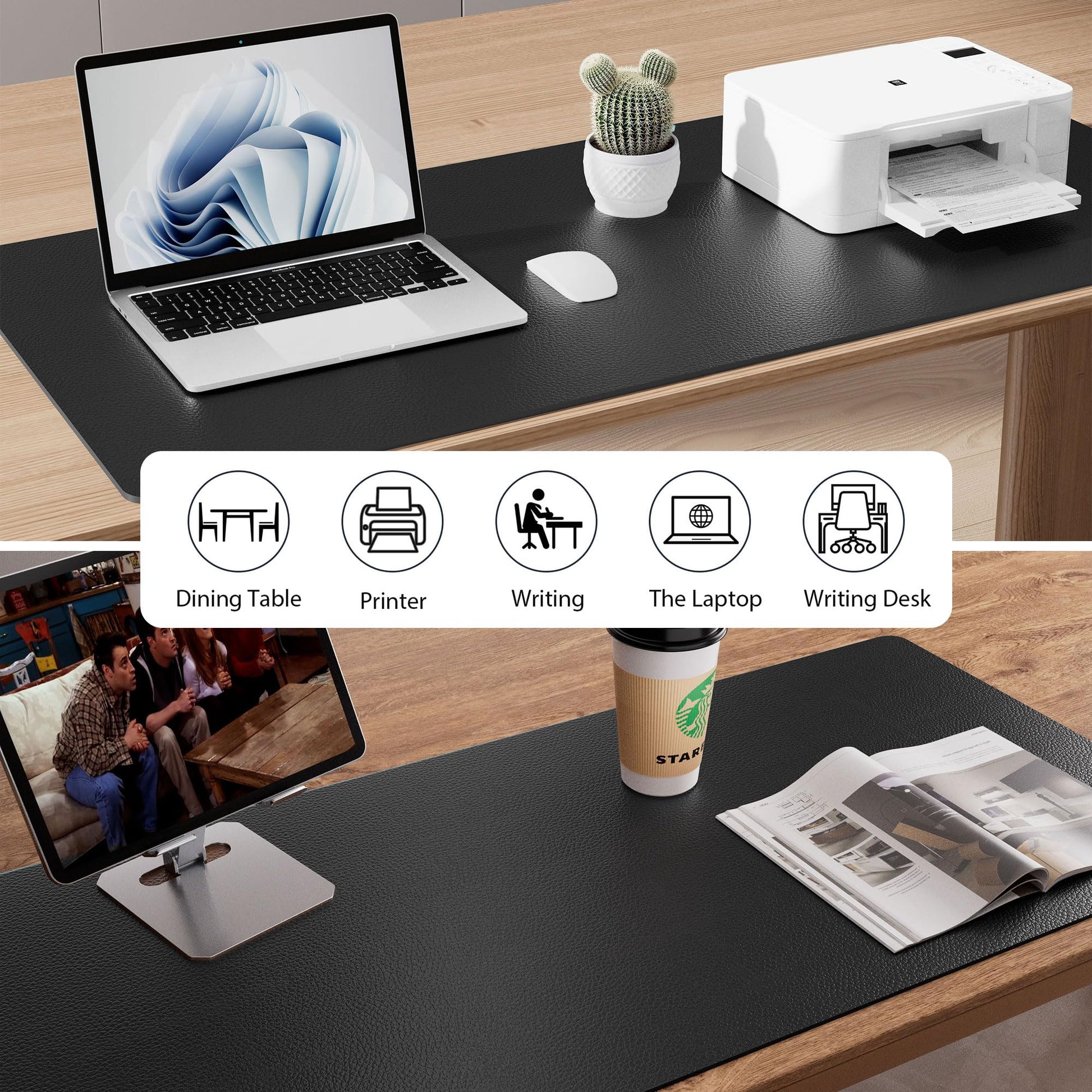 Aothia Leather Desk Pad Protector, Mouse Pad, Office Desk Mat, Non-Slip PU Leather Desk Blotter