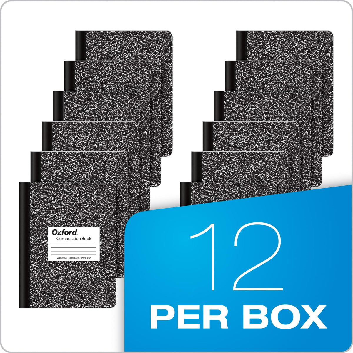 Oxford Composition Notebooks, Wide Ruled Paper, 9-3/4" x 7-1/2", Black Marble Covers, 100 Sheets
