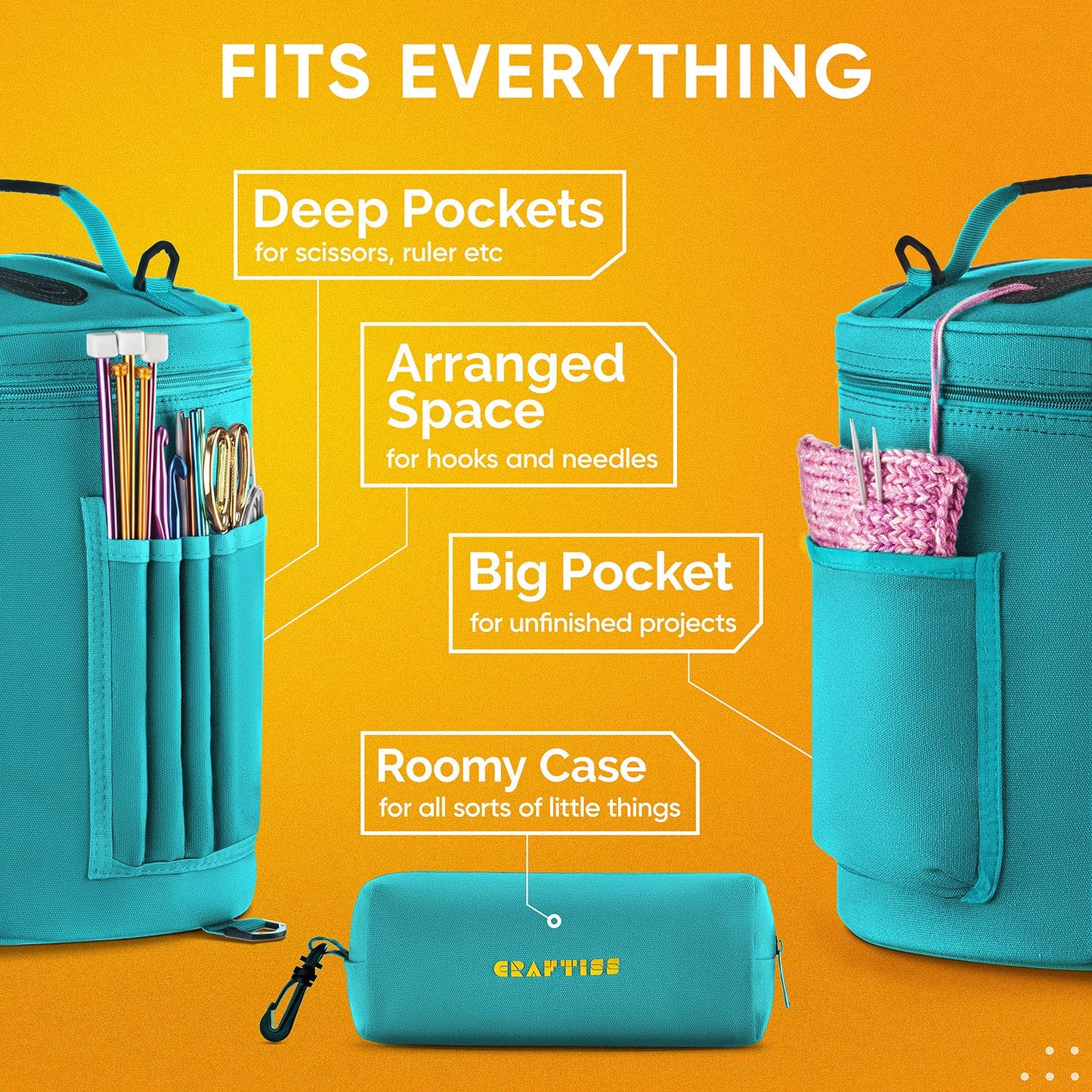 CRAFTISS Crochet Bag Organizer & Yarn Storage Bag, Knitting Bag and Yarn Holder with Removable