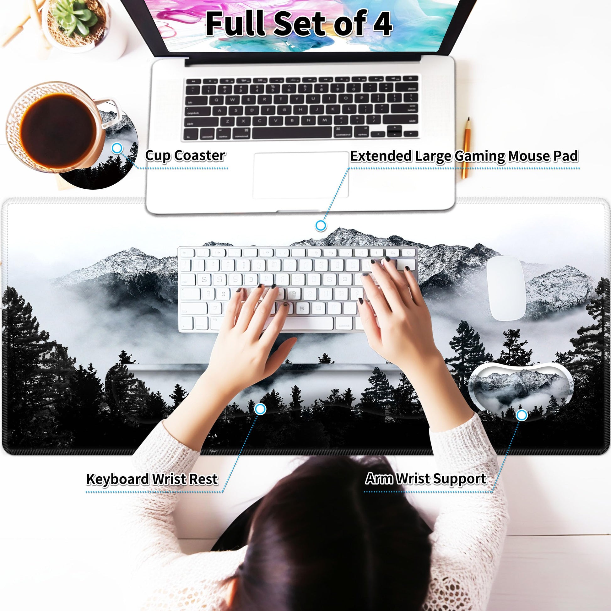 JYCUHTCL Large Gaming Mouse Pad Set 35.4 x 15.7 with Keyboard Wrist Rest, Wrist Support, and