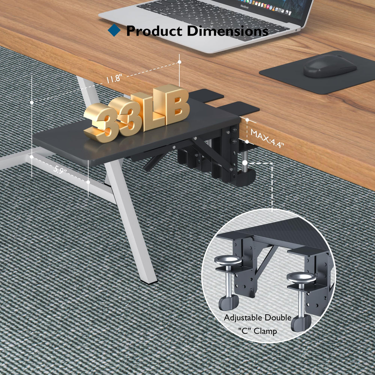BONTEC Desk Extender Tray, 11.8 x 5.9 Inch, Black Carbon Fiber
