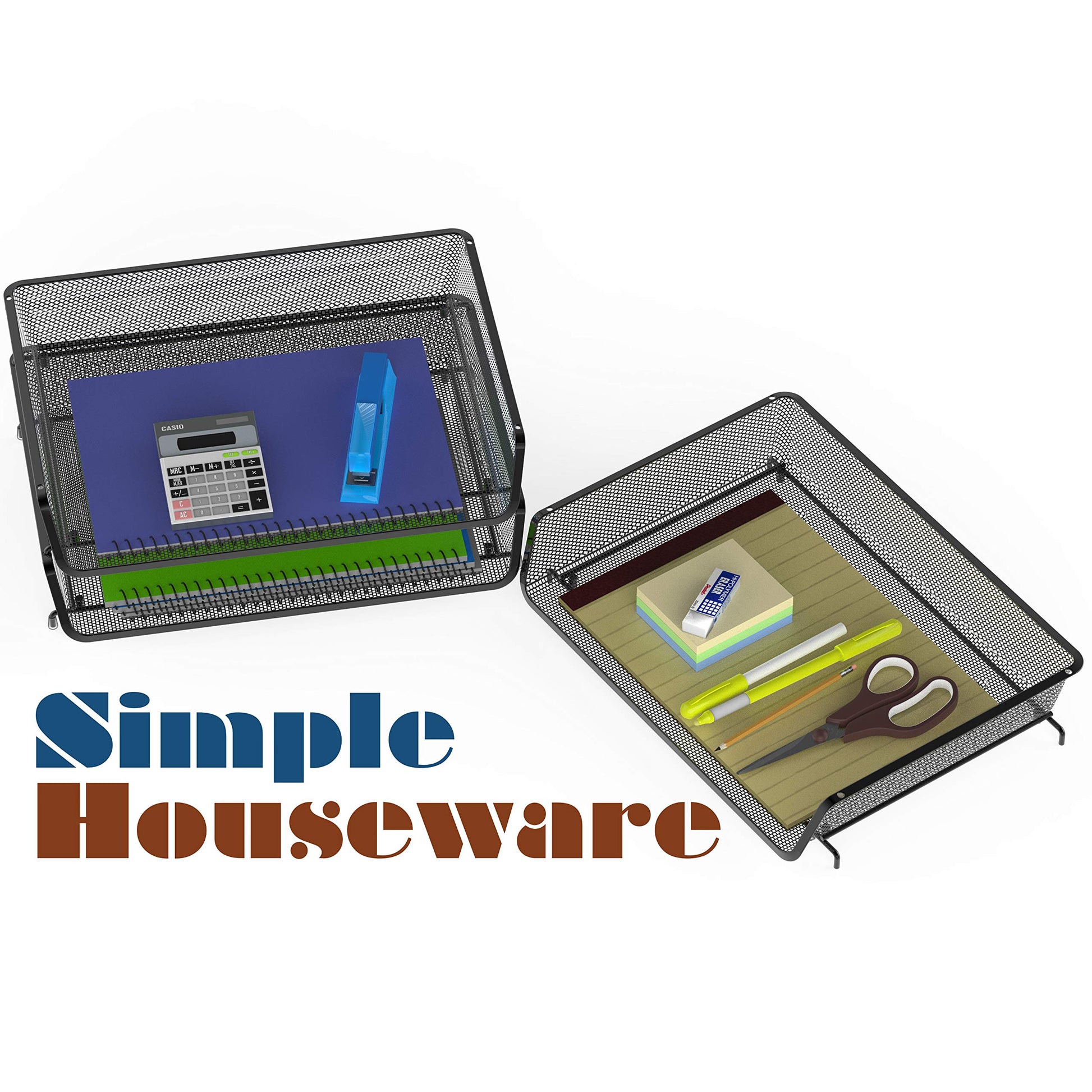 Simple Houseware Stackable Wide Entry Letter Tray Organizer, 3-Pack, Black