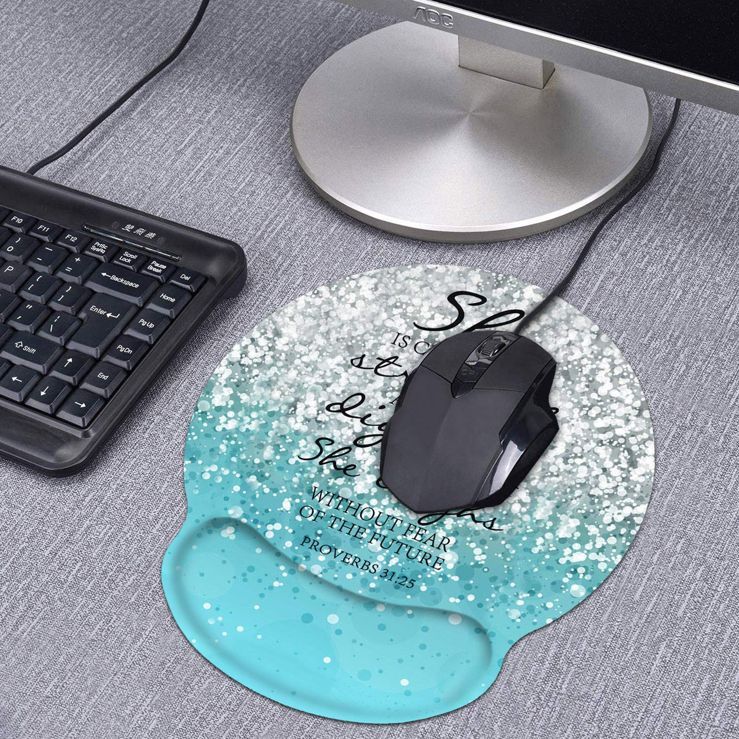 Ergonomic Mouse Pad Wrist Support and Coasters Set, Cute Wrist Rest Pad with Non-Slip PU Base for