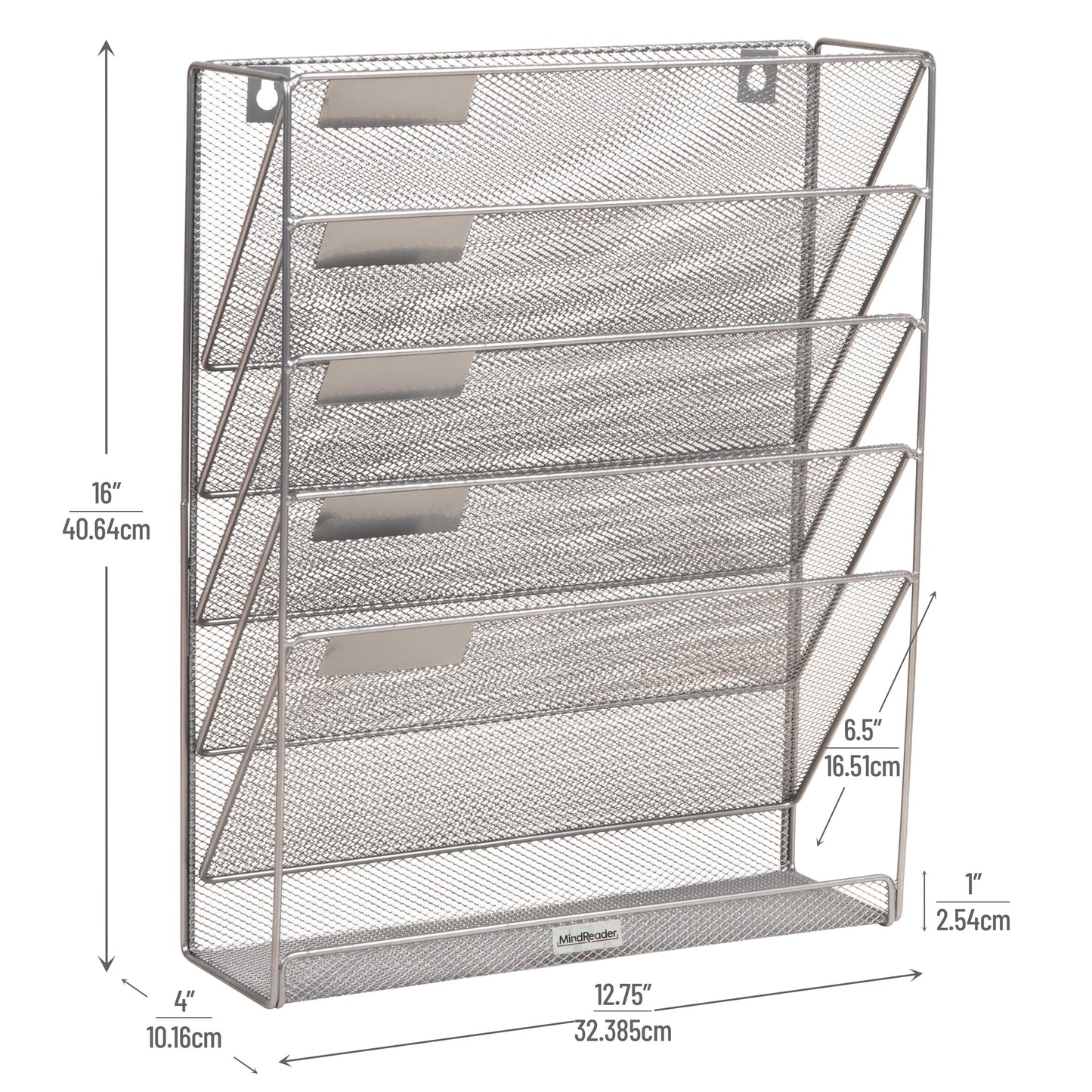 Mind Reader 5-Pocket Vertical File Storage, Desktop Organizer, Wall Mount, Office, Metal Mesh