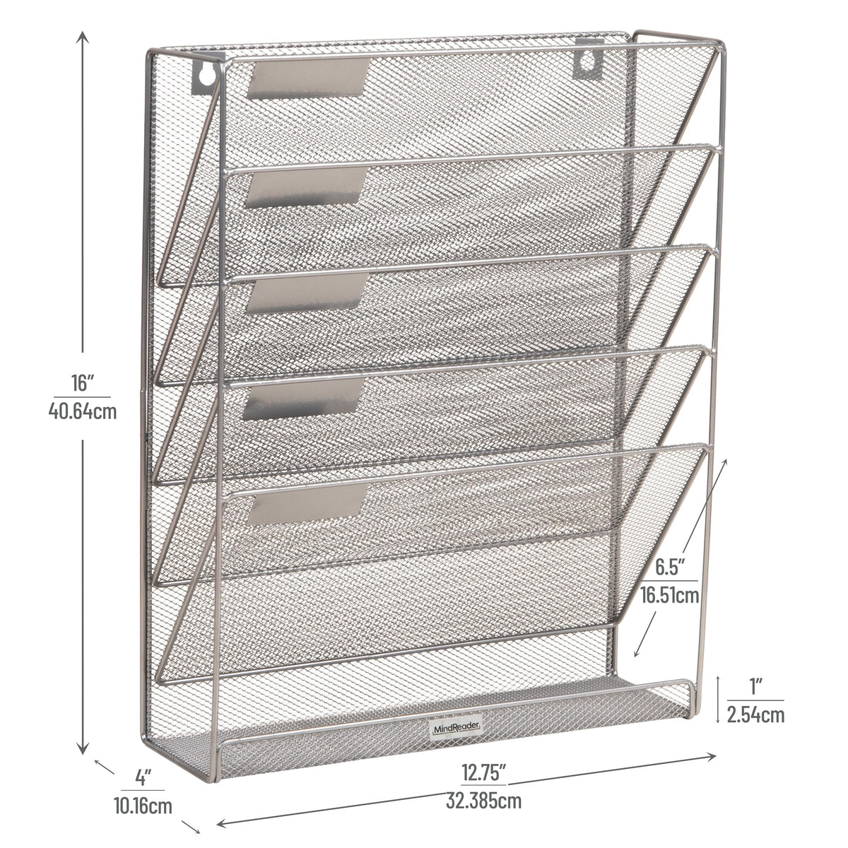 Mind Reader 5-Pocket Vertical File Storage, Desktop Organizer, Wall Mount, Office, Metal Mesh