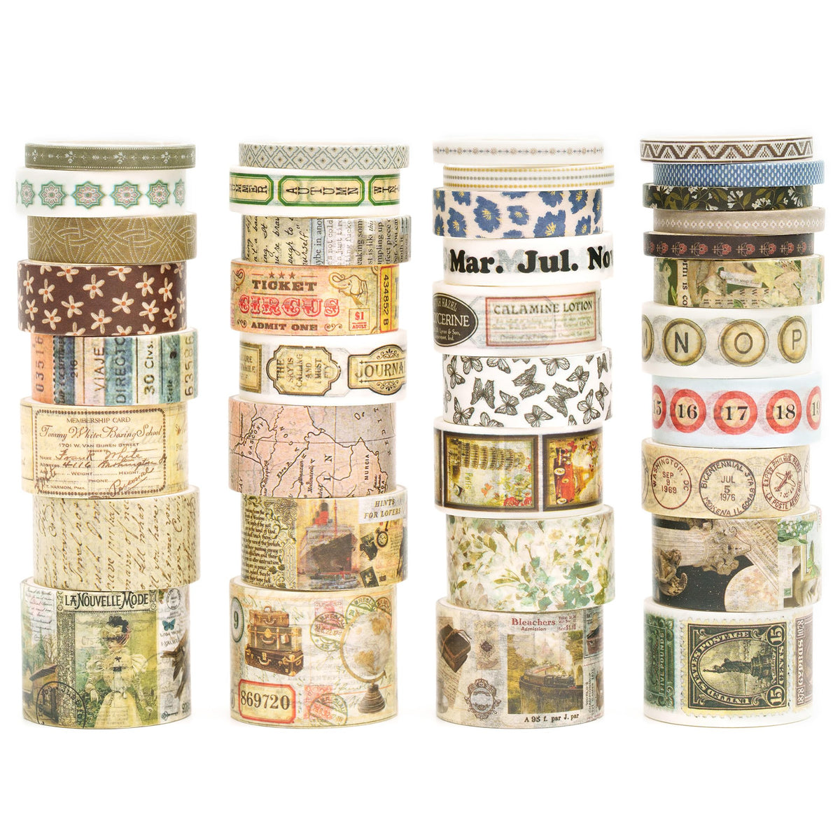 Songdao 36 Rolls Vintage Washi Tape Pack Retro Arts Adhesive Tapes Wide Chronicle Decorative