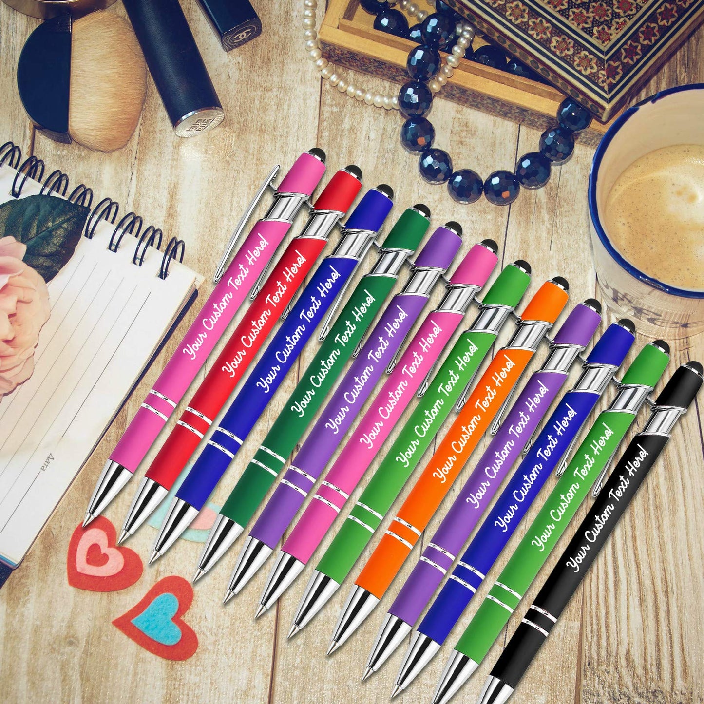 Amlion Custom Pens Personalized Bulk, Customized Ballpoint Pens with Stylus Name Message Logo