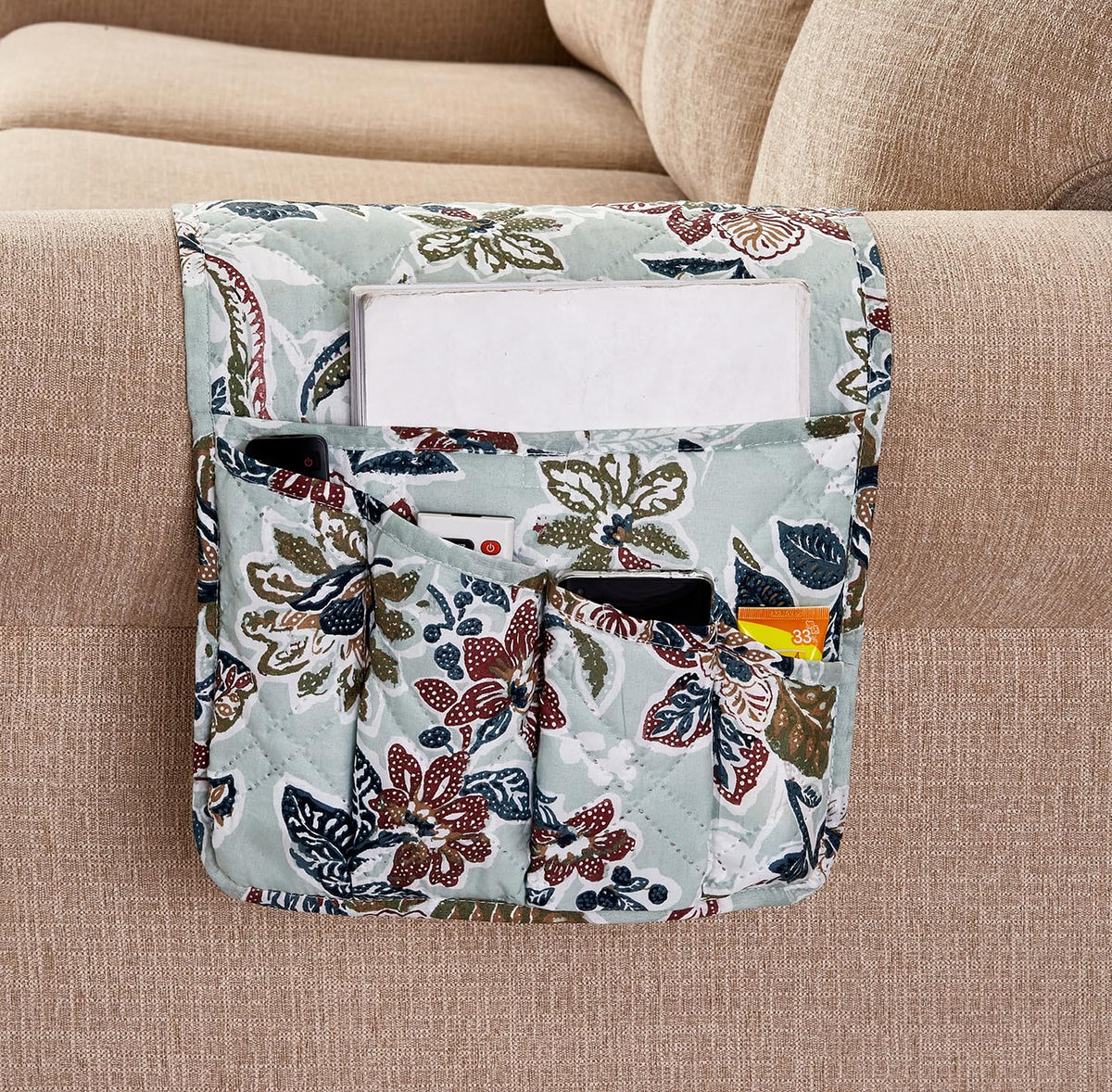 Brilliant Sunshine Vintage Green Flowers Couch Armrest Cover, 35"×13"