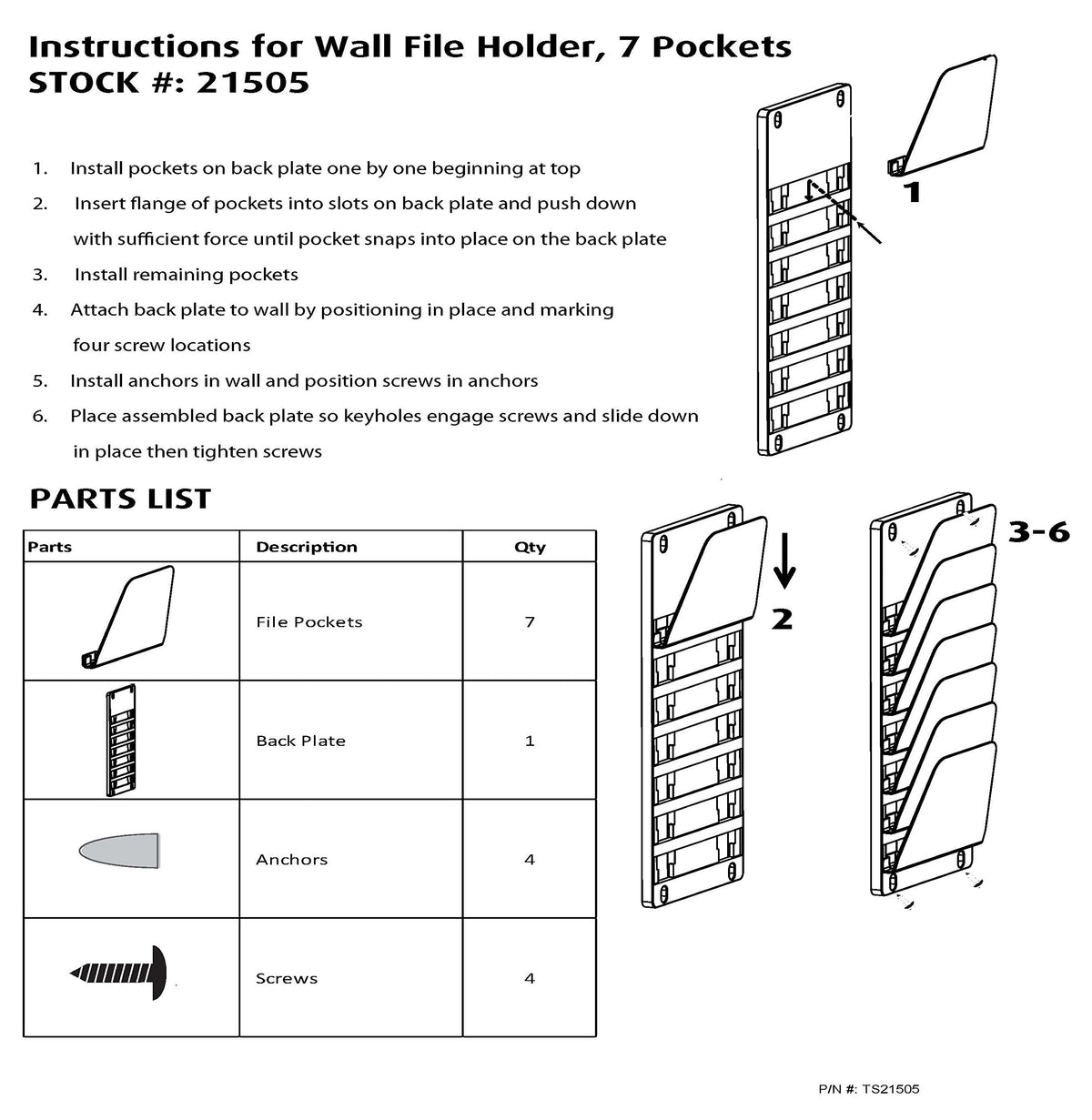 Officemate Wall File Holder, Letter/Legal, 7 Pockets, Black (21505)