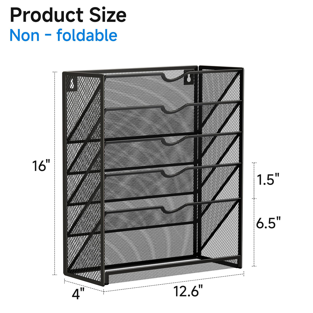 Lavatino 6-Tier Mesh Hanging Wall File Organizer with Hooks – No Installation Needed, Paper Mail
