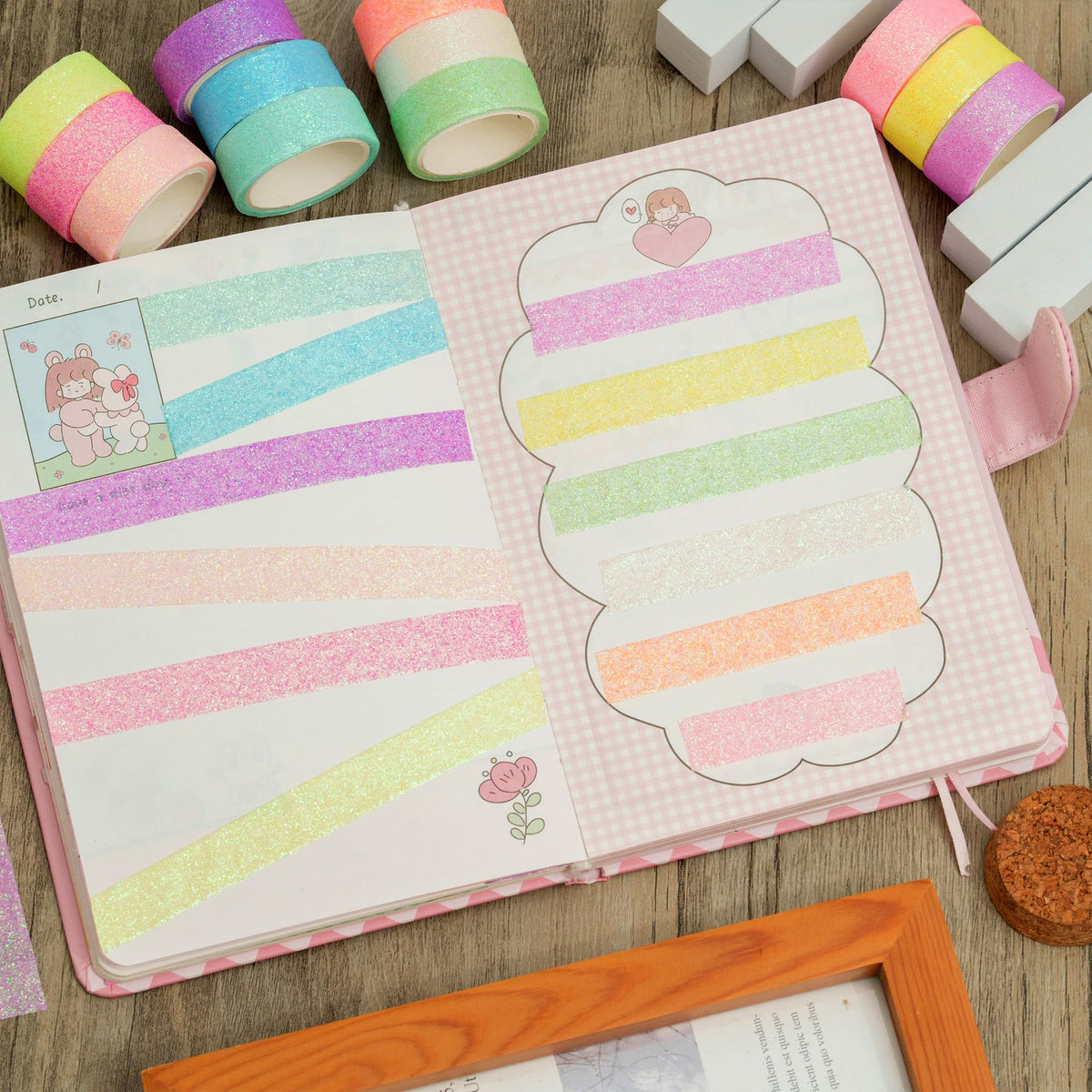 YUBX Glitter Washi Tape Set 12 Rolls Sparkling Foil Decorative Sprinkle Colored Masking Tapes for