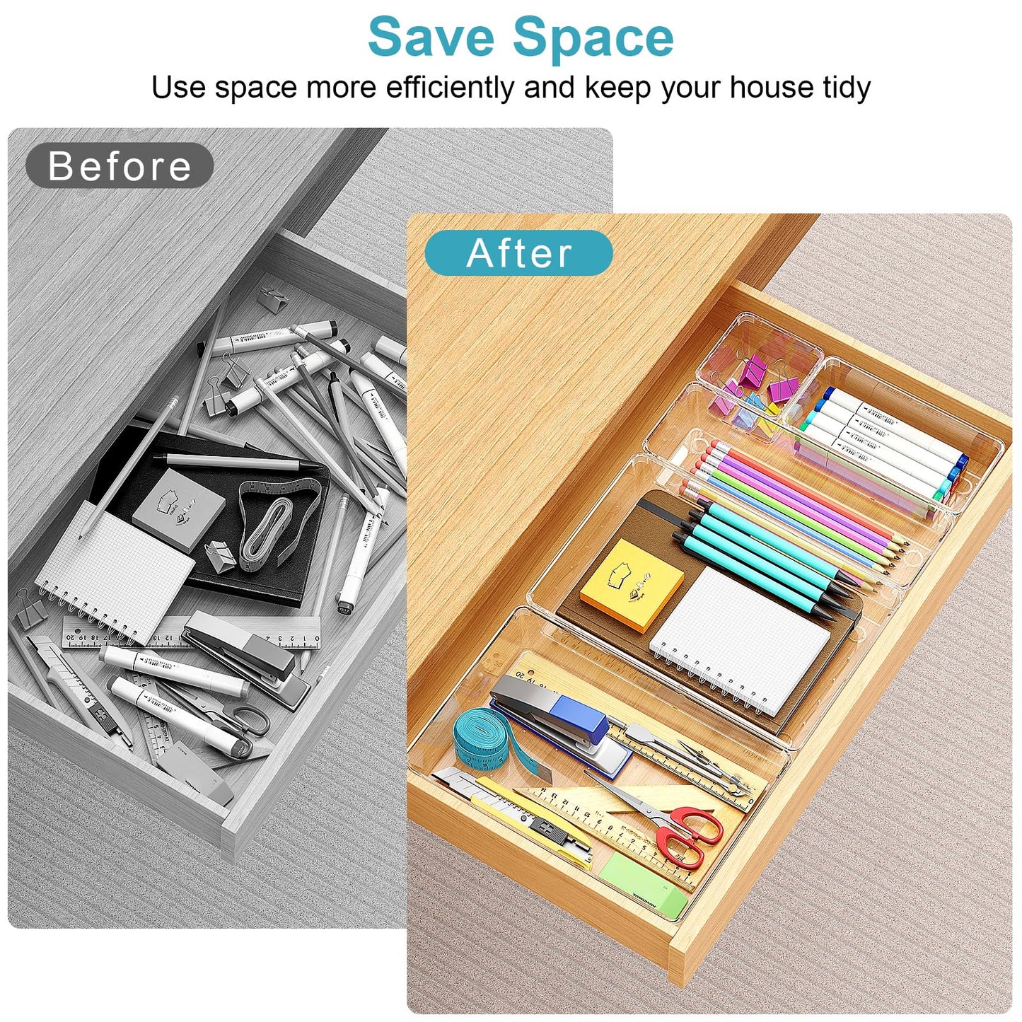 Manalete 65 Pcs Clear Plastic Drawer Organizer, Makeup & Vanity Organizer