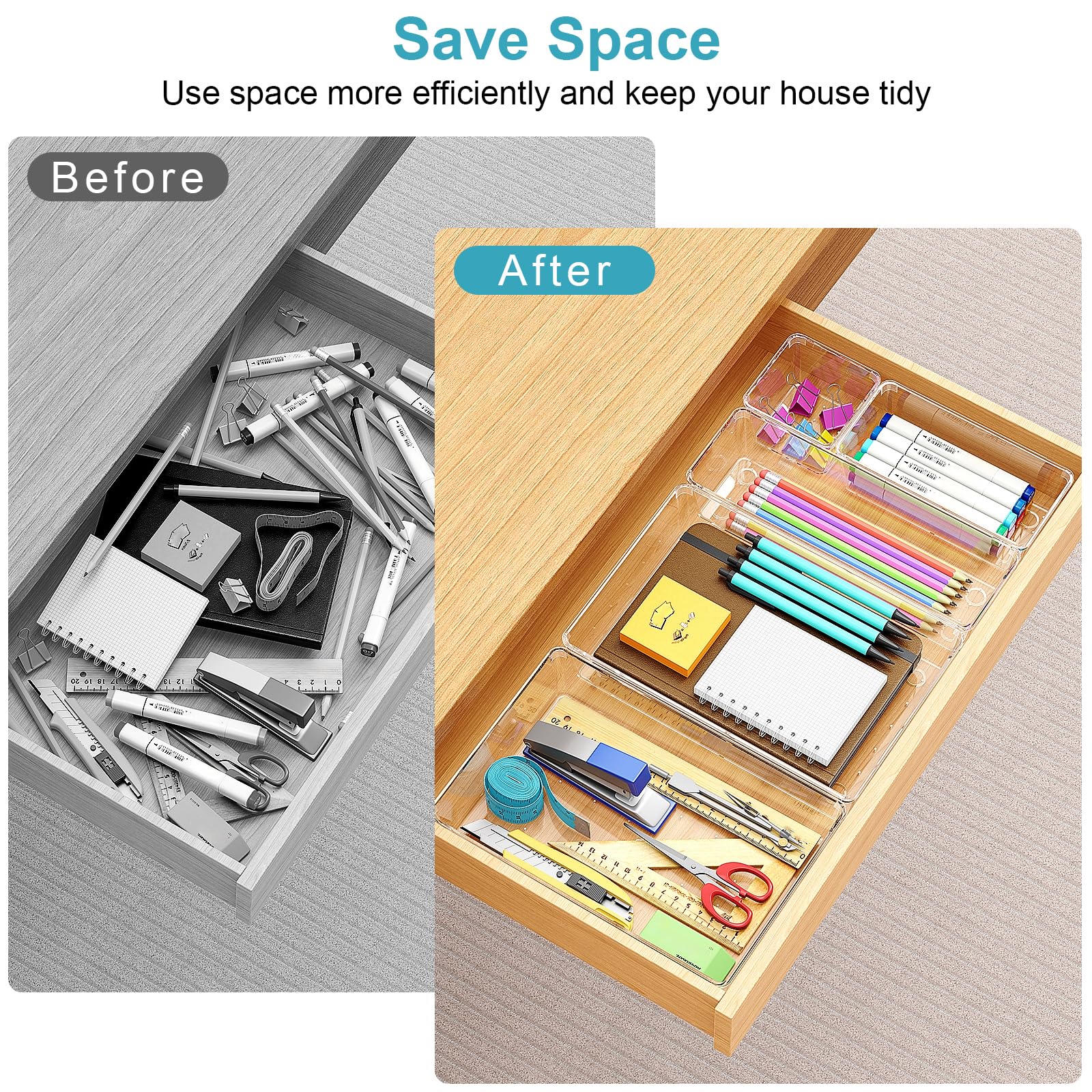 Manalete 65 Pcs Clear Plastic Drawer Organizer, Makeup & Vanity Organizer