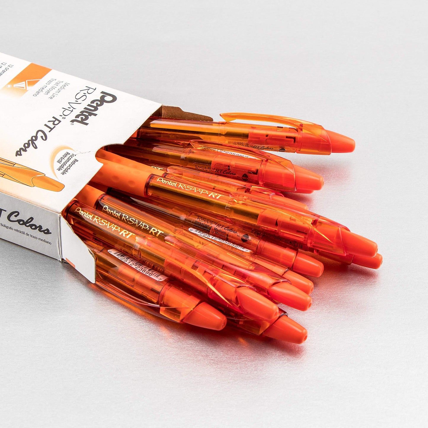 Pentel RSVP RT Colors Retractable Ballpoint Pen, (1.0mm) Medium Line, Barrel, Orange Ink, Box of 12