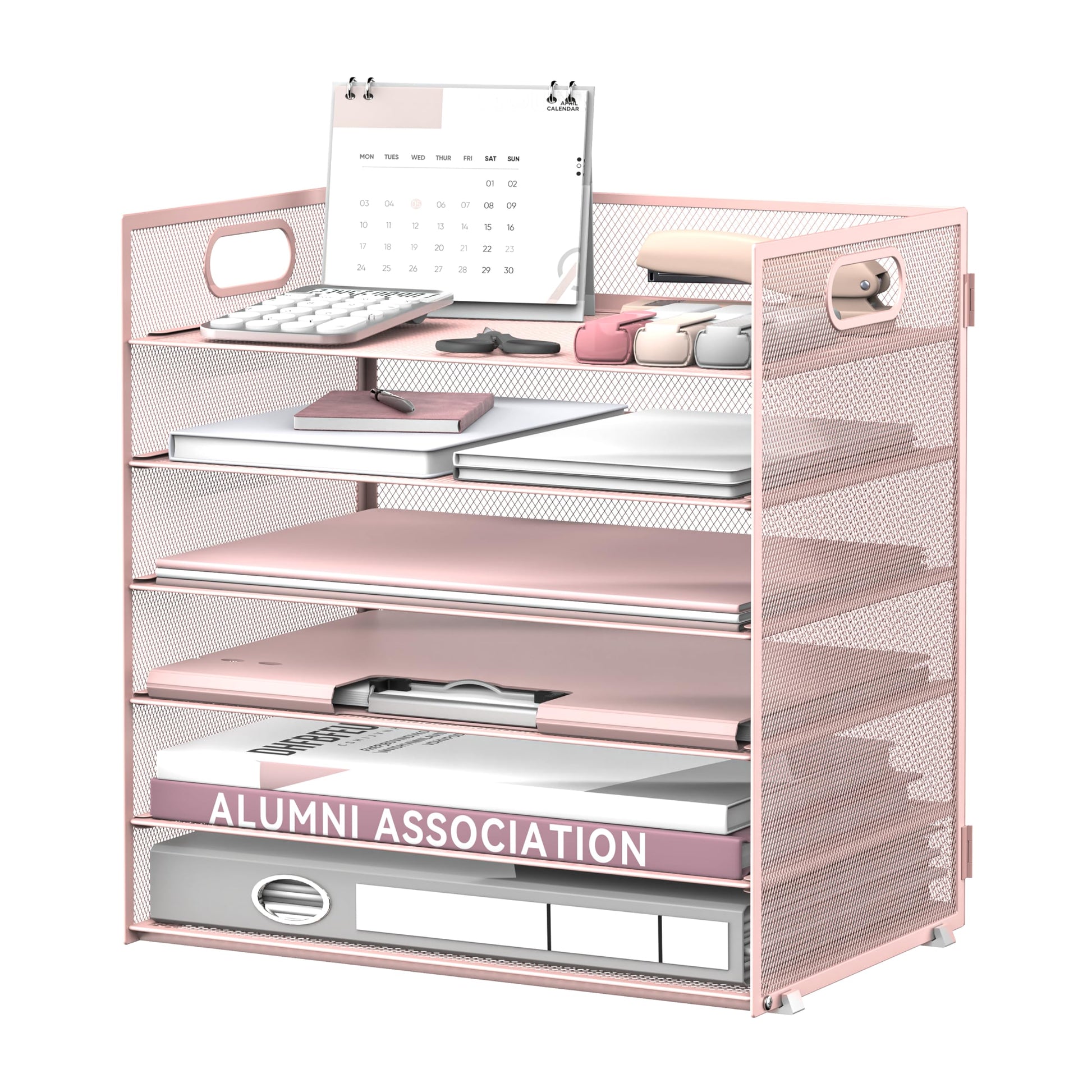 Daltack 6-Tier Paper Organizer for Desk with Handle, Pink