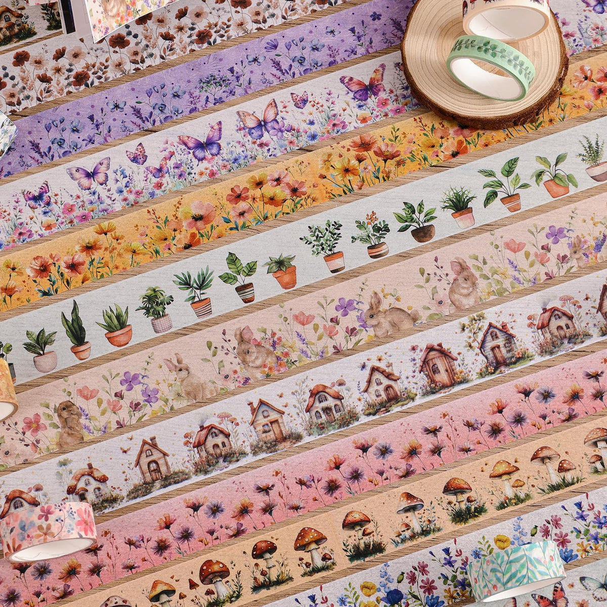 PAGEMORE 27 Rolls Vintage Washi Tape Set, Floral Butterfly Forest Mushroom Botanical Flower