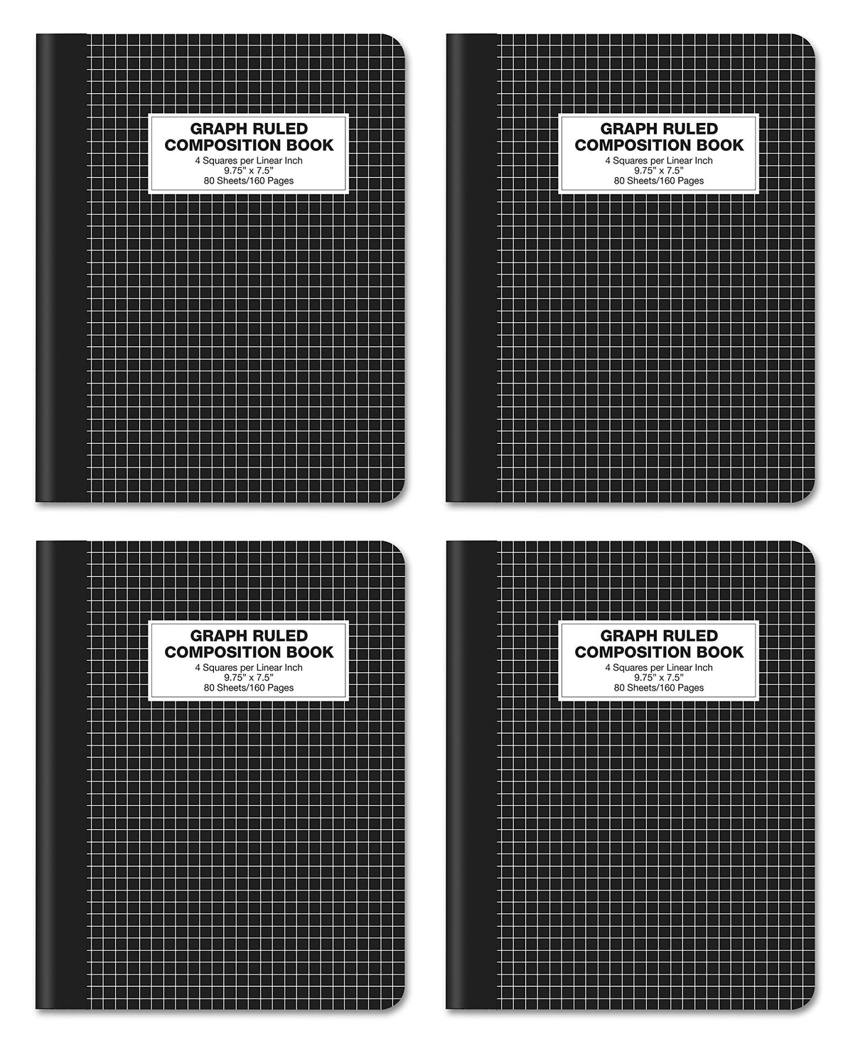 Better Office Products Quad Ruled Composition Book Notebook, 4 Pack, Hardcover 4x4 Graph Ruled