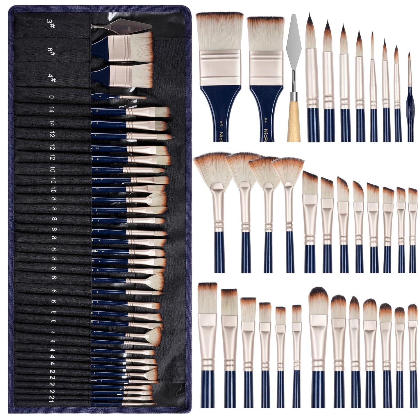 Nicpro 36pcs Paint Brush Set for Acrylic Painting, Oil, Watercolor, Gouache