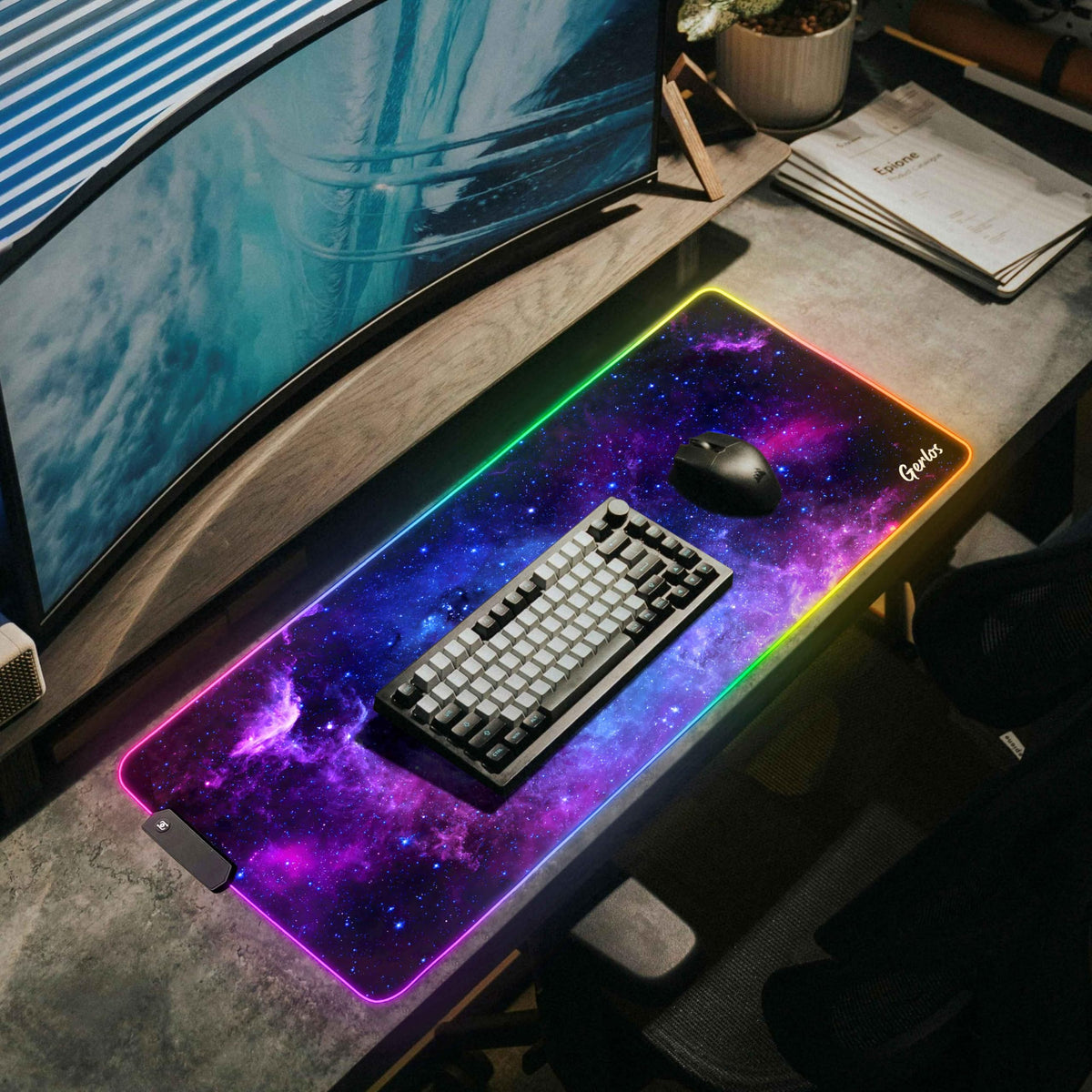 Gerlos RGB Gaming Mouse Pad, Large LED Desk Mat for Gamer, 31.5" x 11.8"