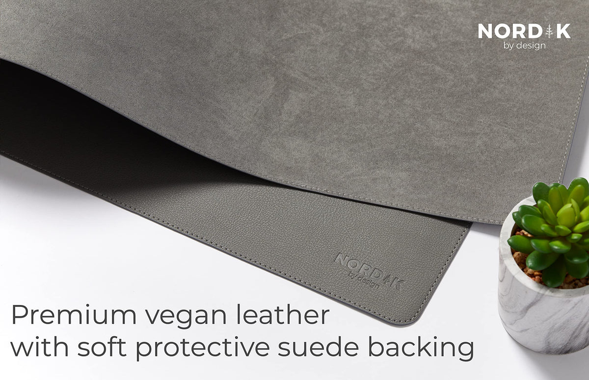 Nordik Leather Desk Mat - Alaskan Gray - Large Leather Desk Pad 35x17 in